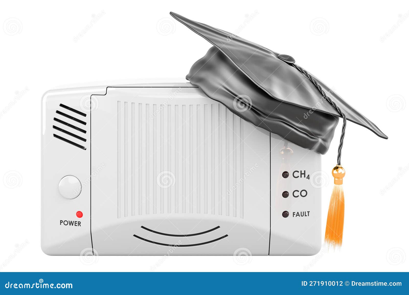 Carbon Monoxide Detector with Education Hat. 3D Rendering Stock
