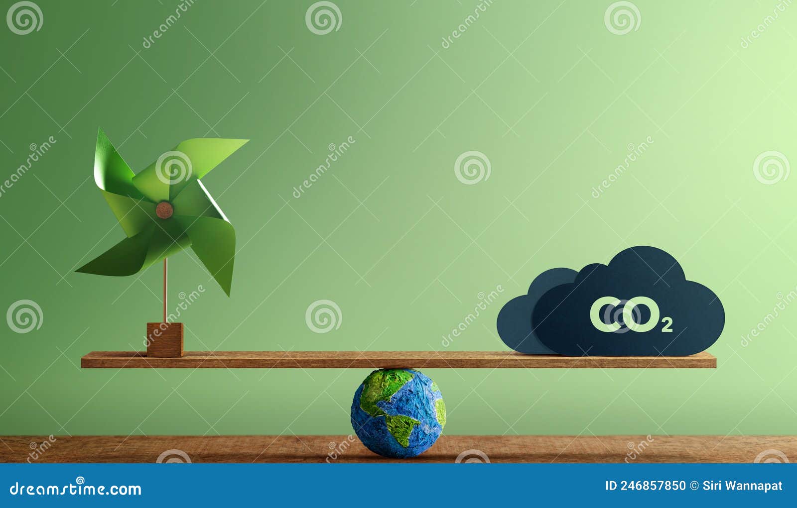 carbon neutral and esg . carbon emission, clean energy. globe balancing between a wind turbine and co2. sustainable