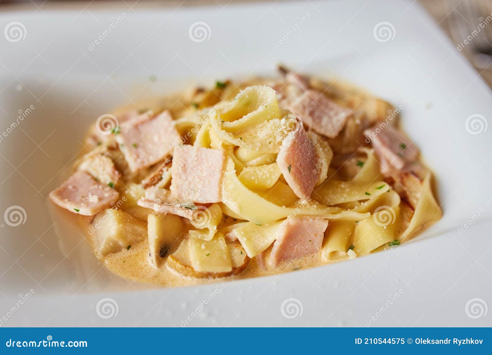 Carbonara Paste. Tagliatelle with Fried Bacon Stock Image Image of