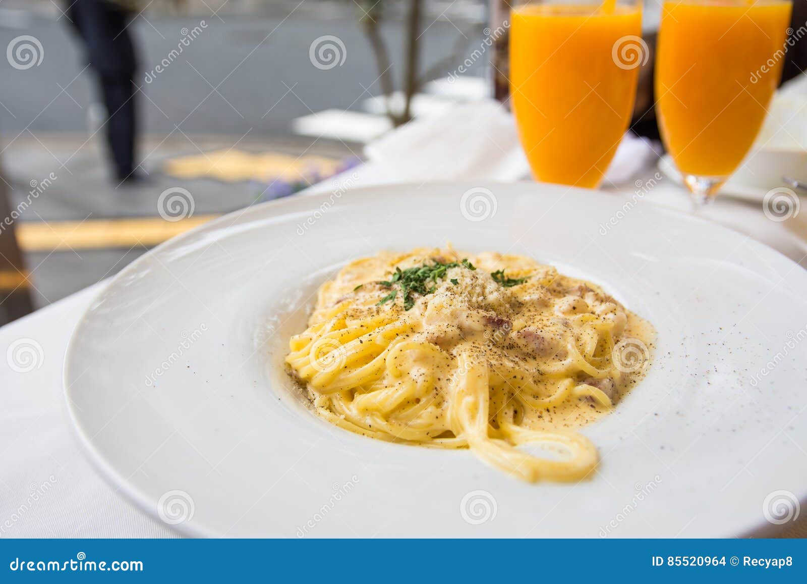 Carbonara with prosciutto stock photo. Image of heavy 85520964