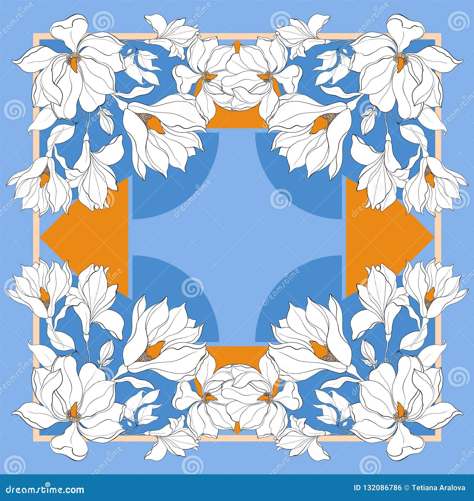 Silk Scarf Bandana Floral, Navy Blue Neck Scarf