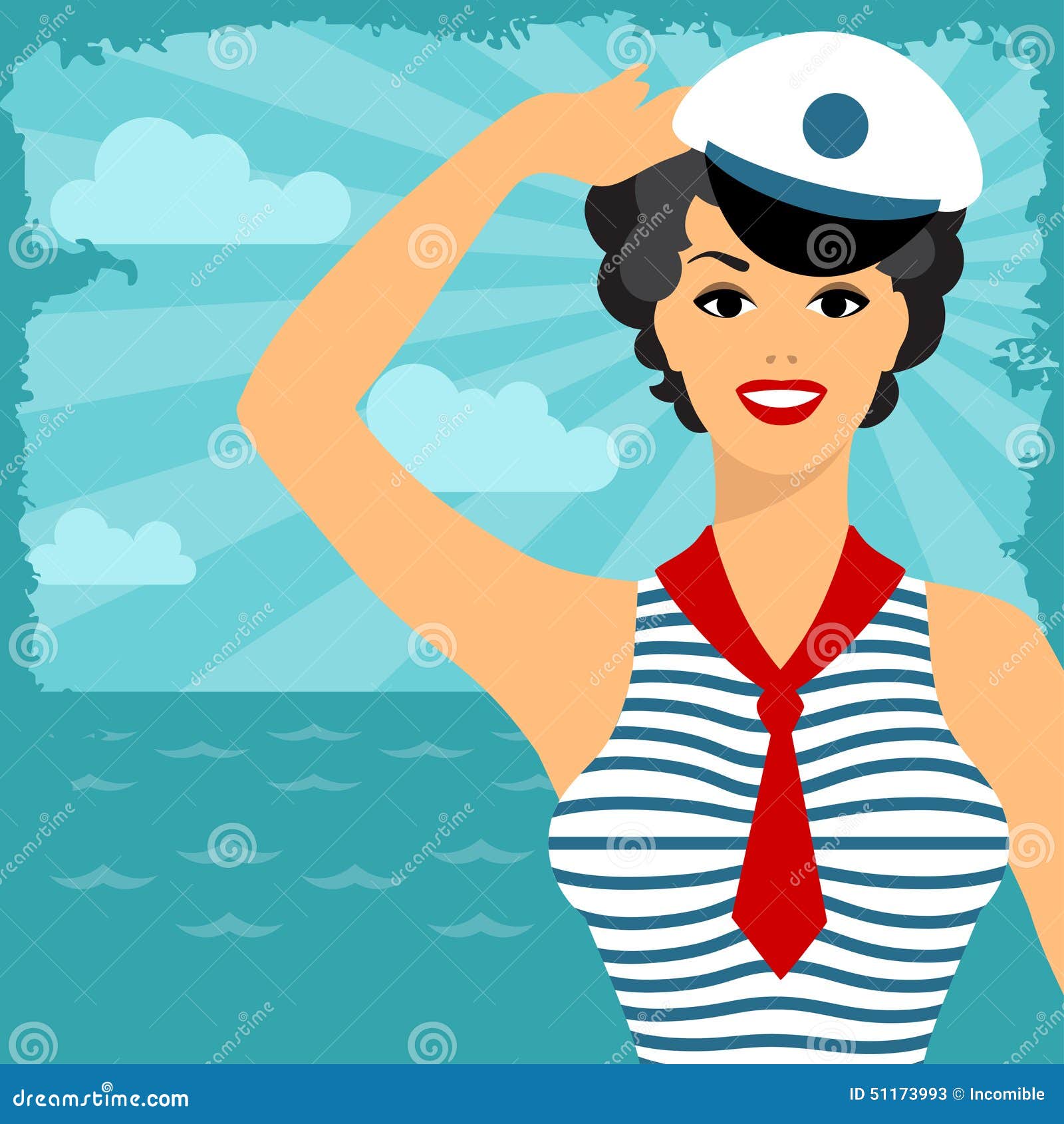 Card With Beautiful Pin Up Sailor Girl 1950s Style Stock Vector