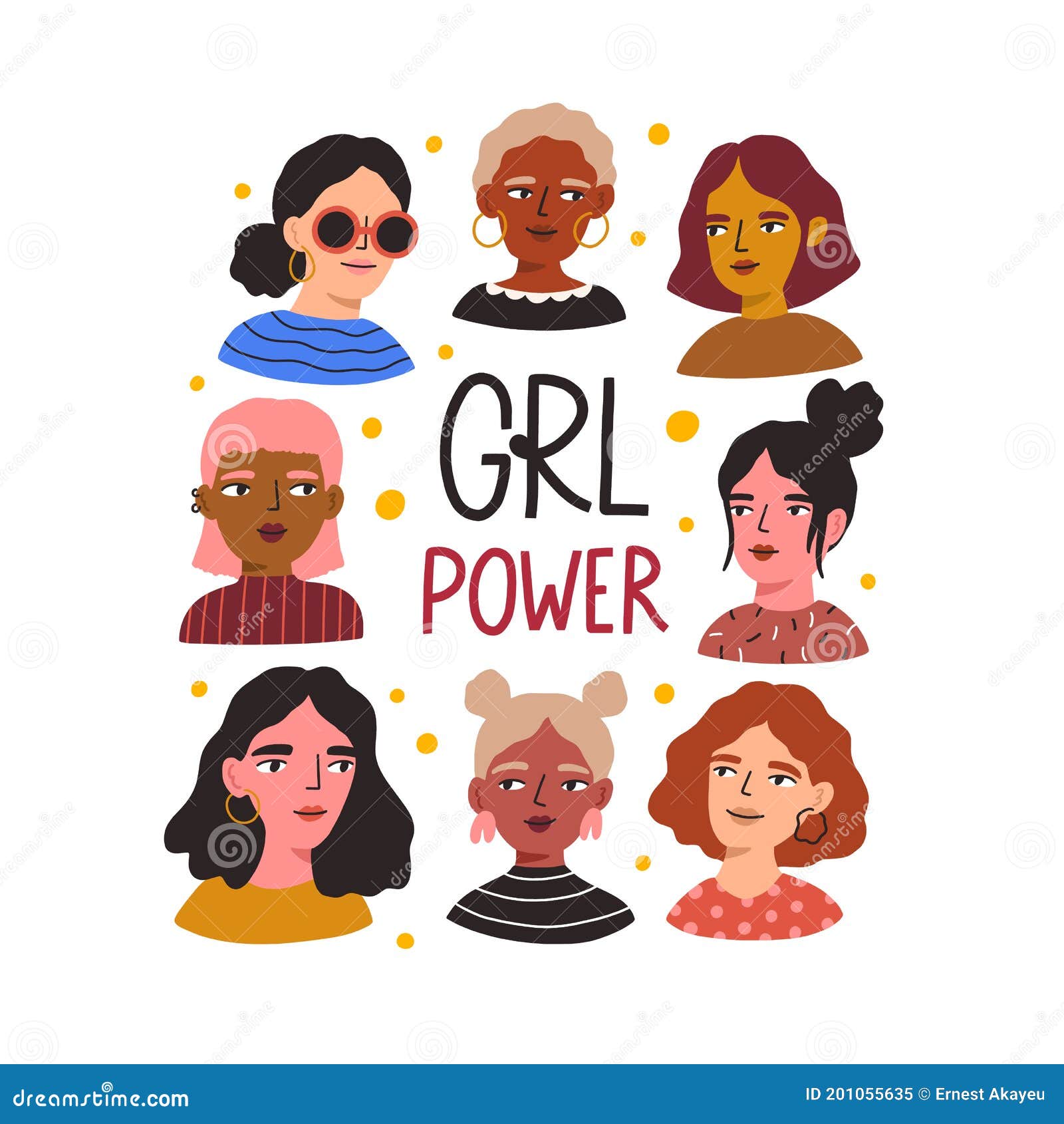 Card with Beautiful Women of Different Ages, Skin Color, Hairstyles, Face  Types. Postcard with Feminist GRL Power Quote Stock Vector - Illustration  of inscription, feminine: 201055635