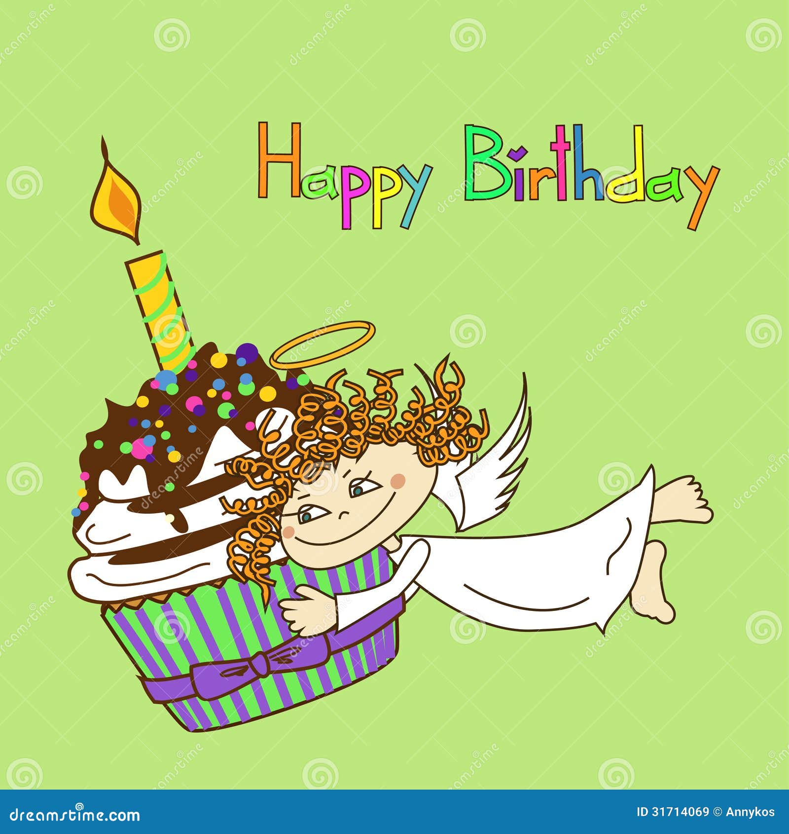 Card for Birthday with Angel and Cupcake Stock Vector ...