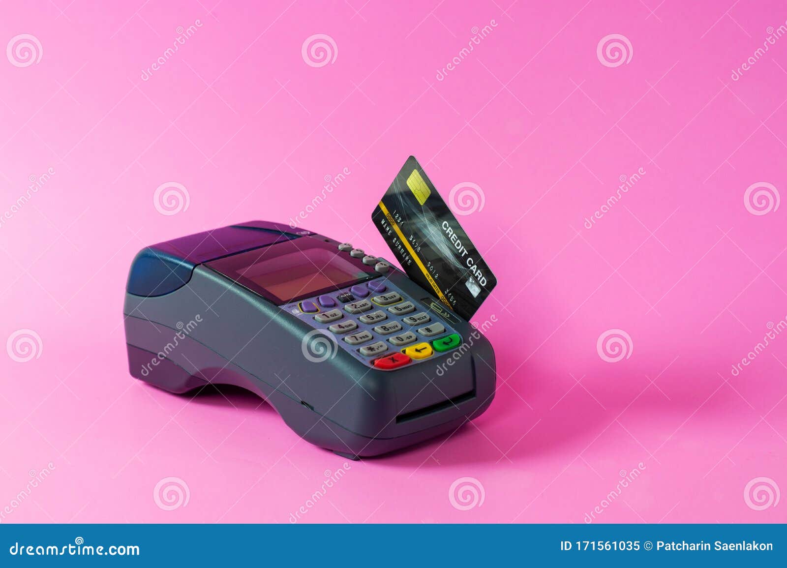 Card and Credit Card Scanner on a Pink Background Stock Image Image