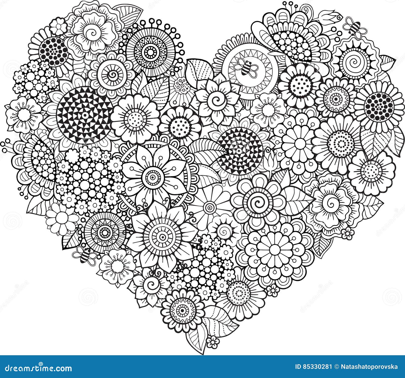 Download Card Of Heart-shaped With Flowers. Vector Coloring Book For Adult. Valentines Day Card. Weddings ...