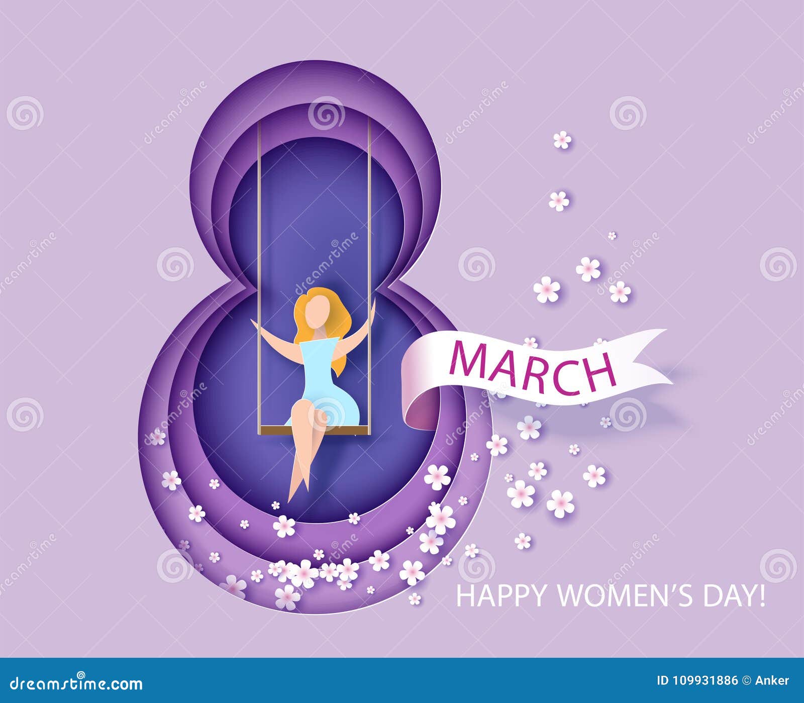 card for 8 march womens day. woman on teeterboard