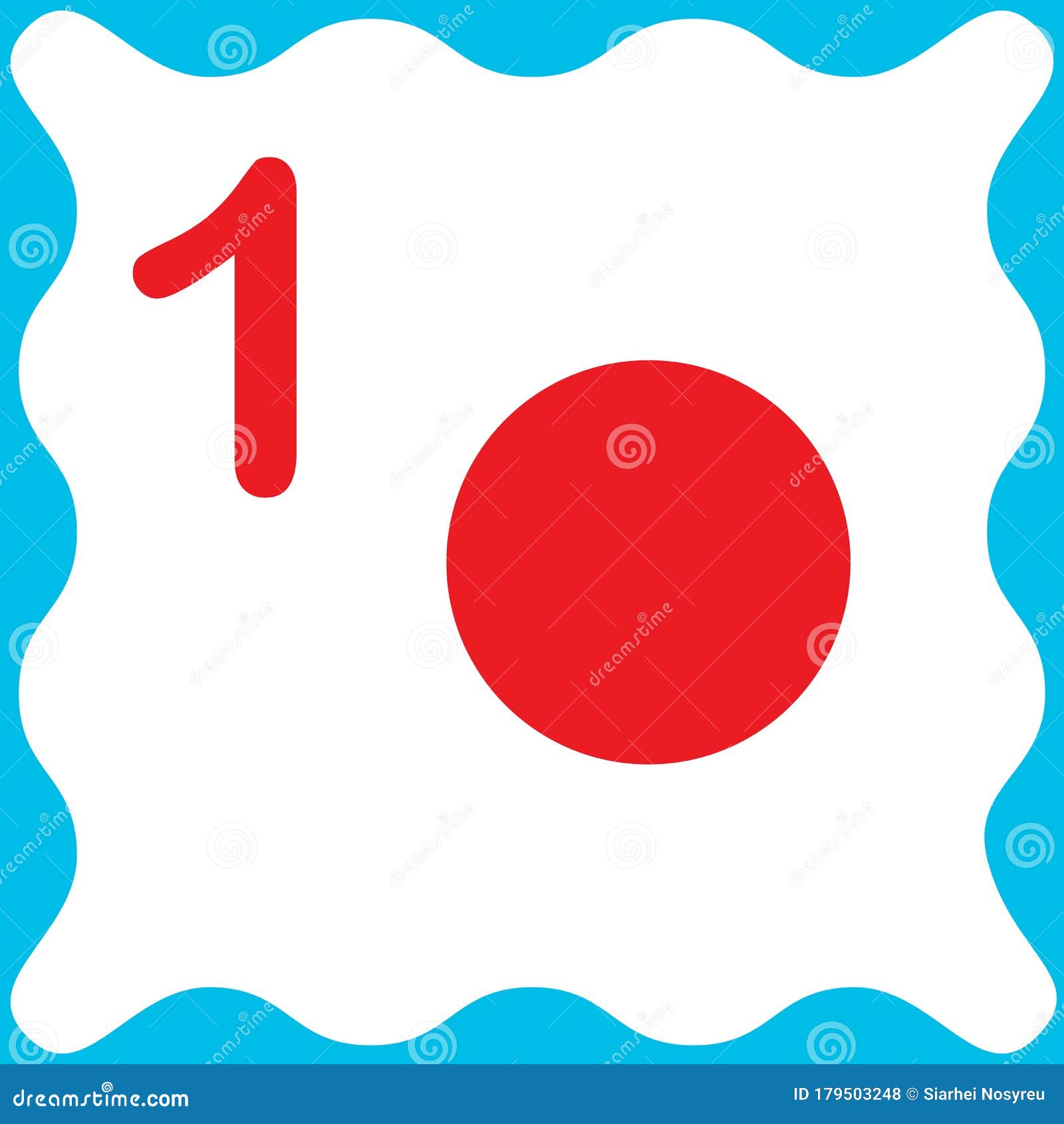 Card Number 1 One and Circle. Learning Numbers and Geometric Shape