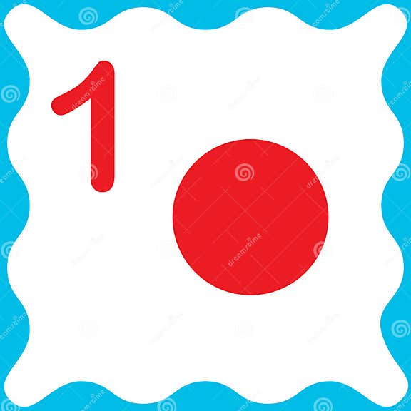Card Number 1 One and Circle. Learning Numbers and Geometric Shape