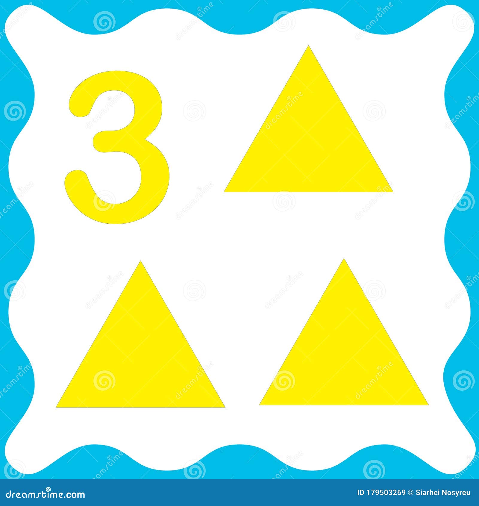 Card Number 3 Three And Triangle Learning Numbers And Geometric Shapes Mathematics Game For Children Vector Illustration Stock Vector Illustration Of Baby Children