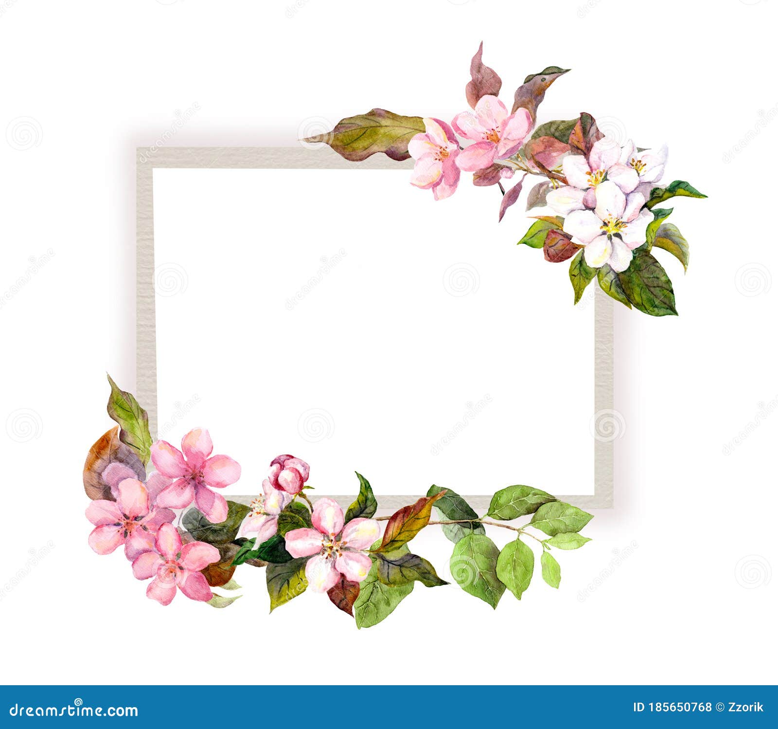 Apple, Cherry Pink Flowers. Seamless Floral Stripe Frame