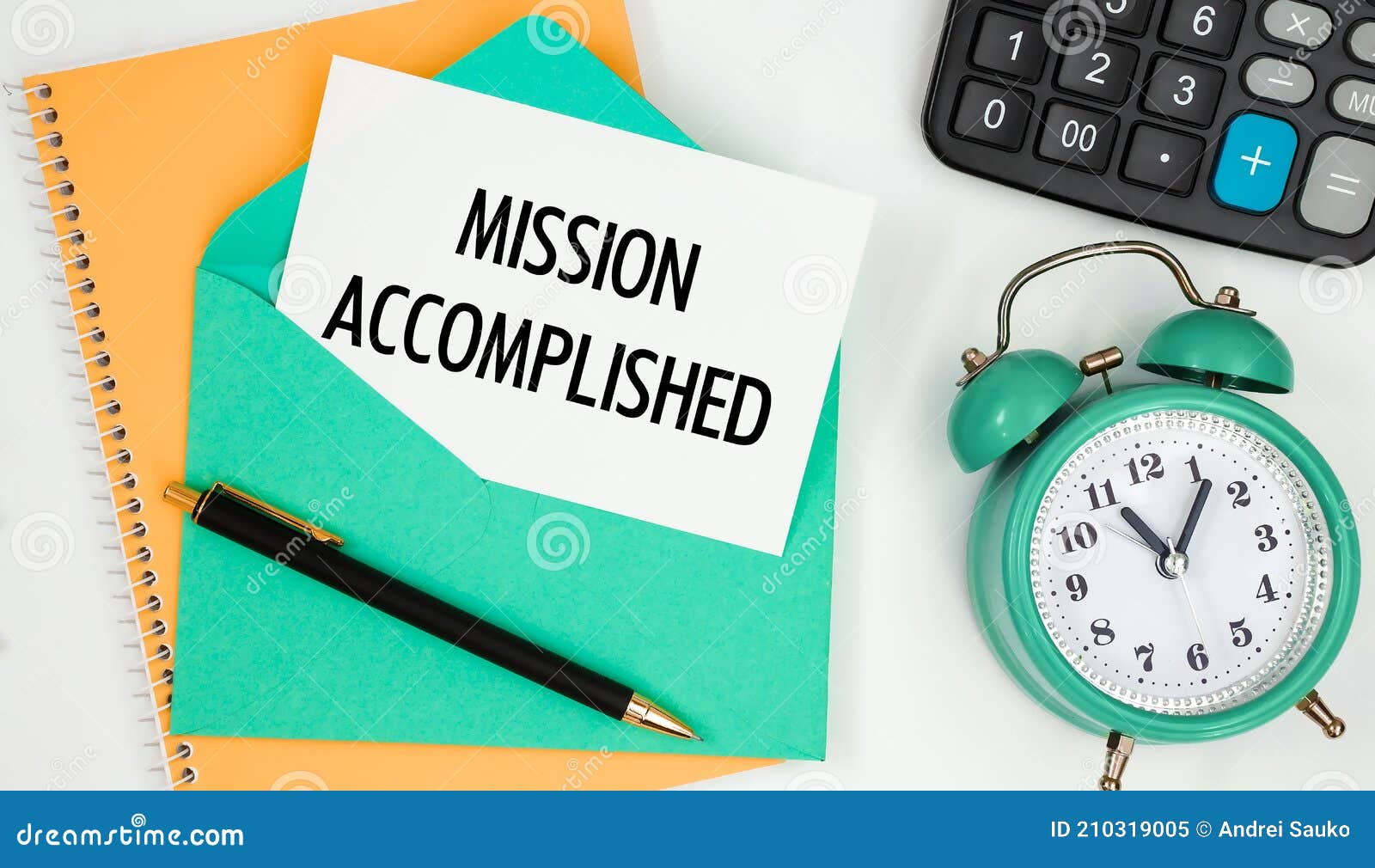 Card on a Postal Envelope with the Text Mission Stock