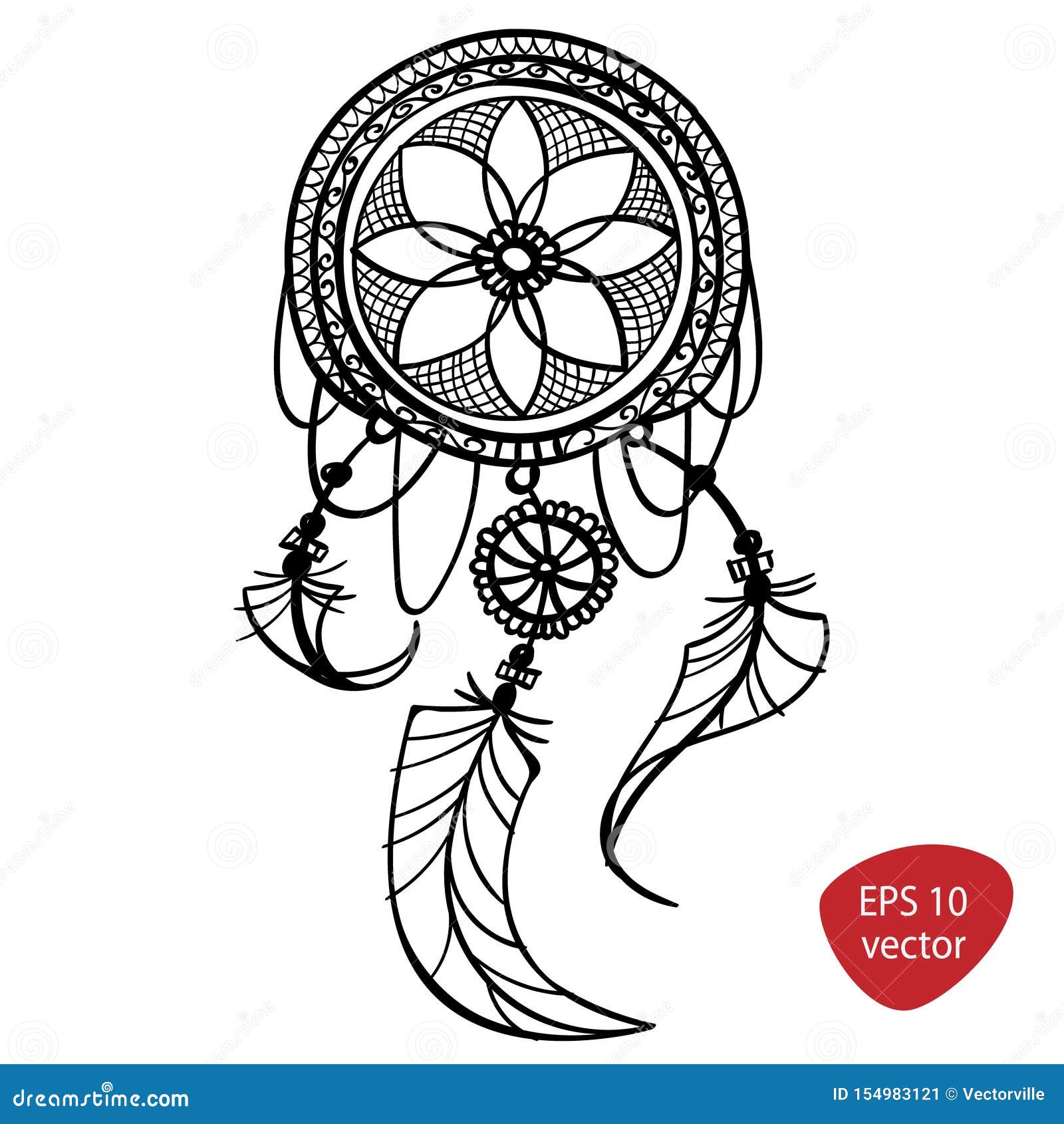 Card Poster Follow Your Dream . Dreamcatcher Tattoo Mehndi Design with  Feathers Stock Vector - Illustration of black, design: 154983121