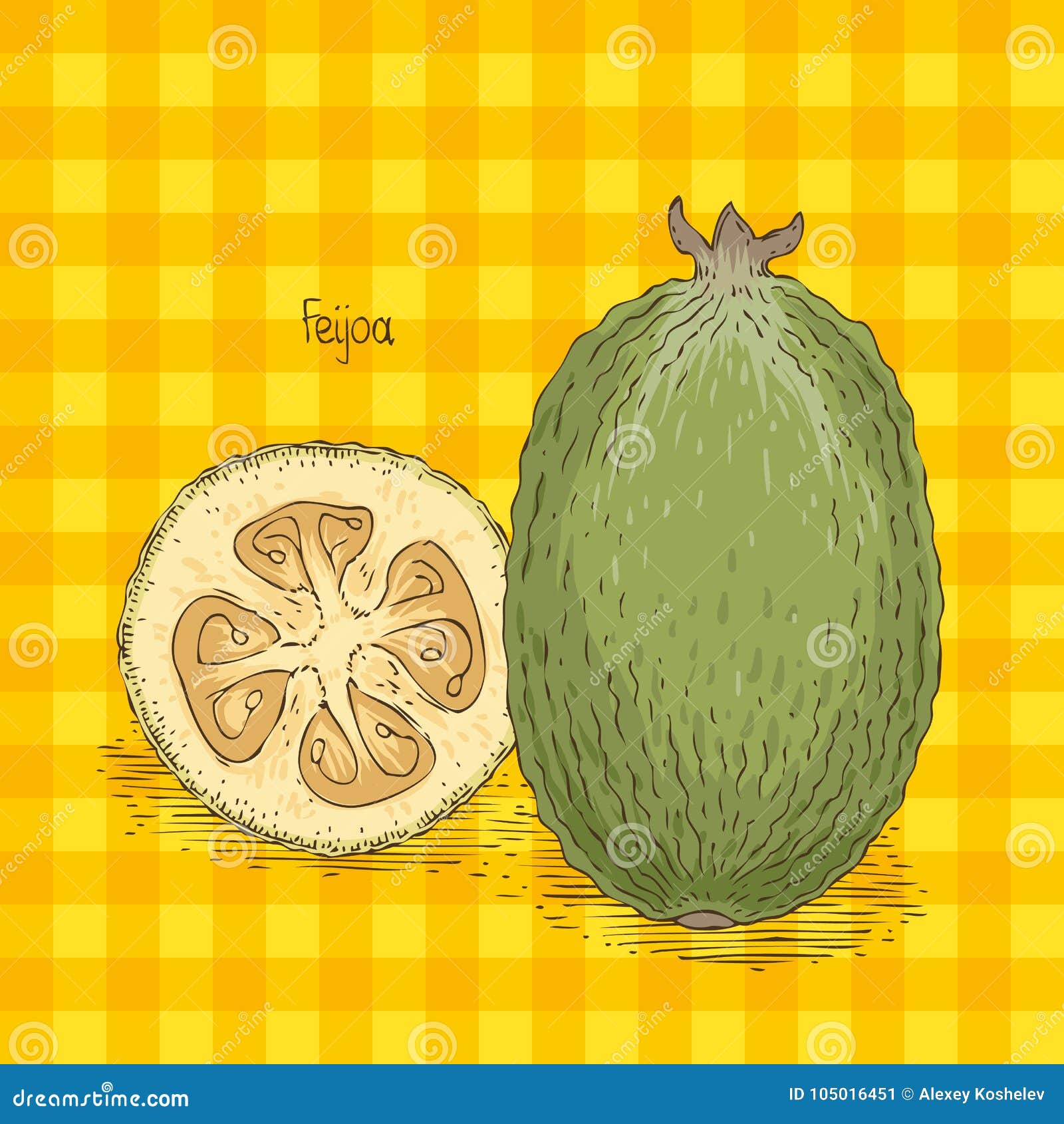 Card With Ripe Whole And Cross Section Feijoa Stock Illustration