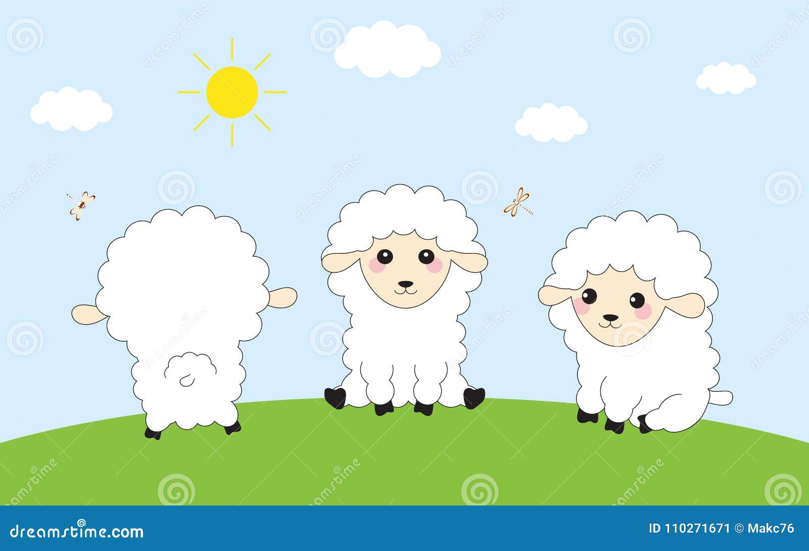 Three funny sheep stock illustration. Illustration of meadow - 110271671