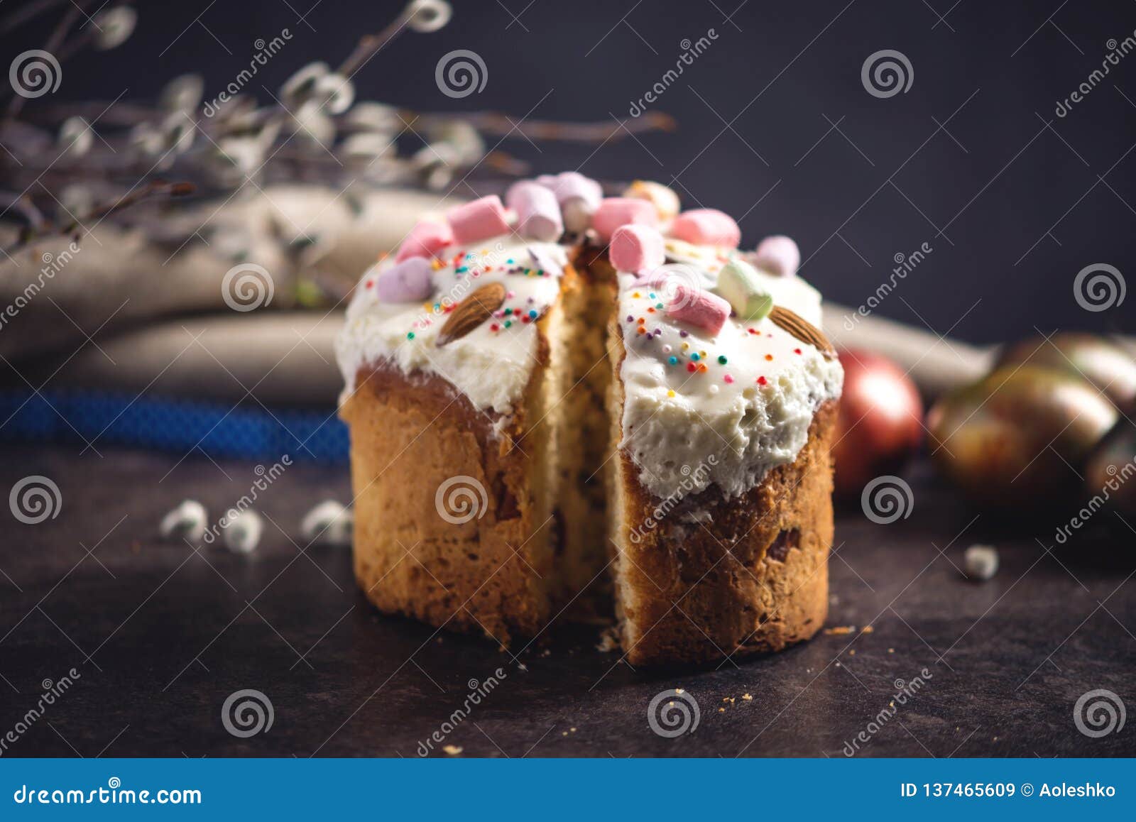 Card with Traditional Desserts and Colorful Eggs in Rustic Style on a ...