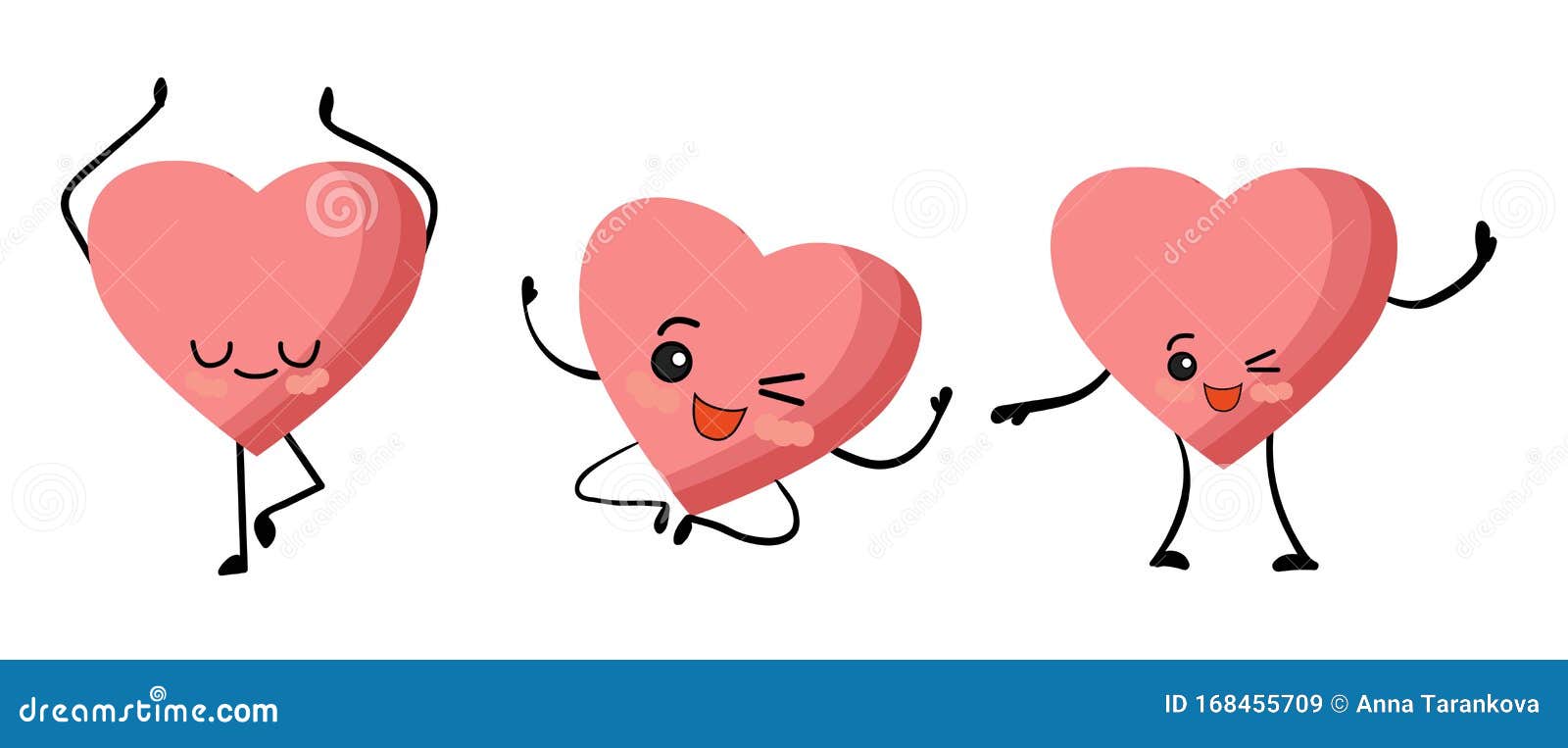 Card for Valentine`s Day. Cute Cartoon Hearts are Dancing Stock Vector -  Illustration of funny, cartoon: 168455709