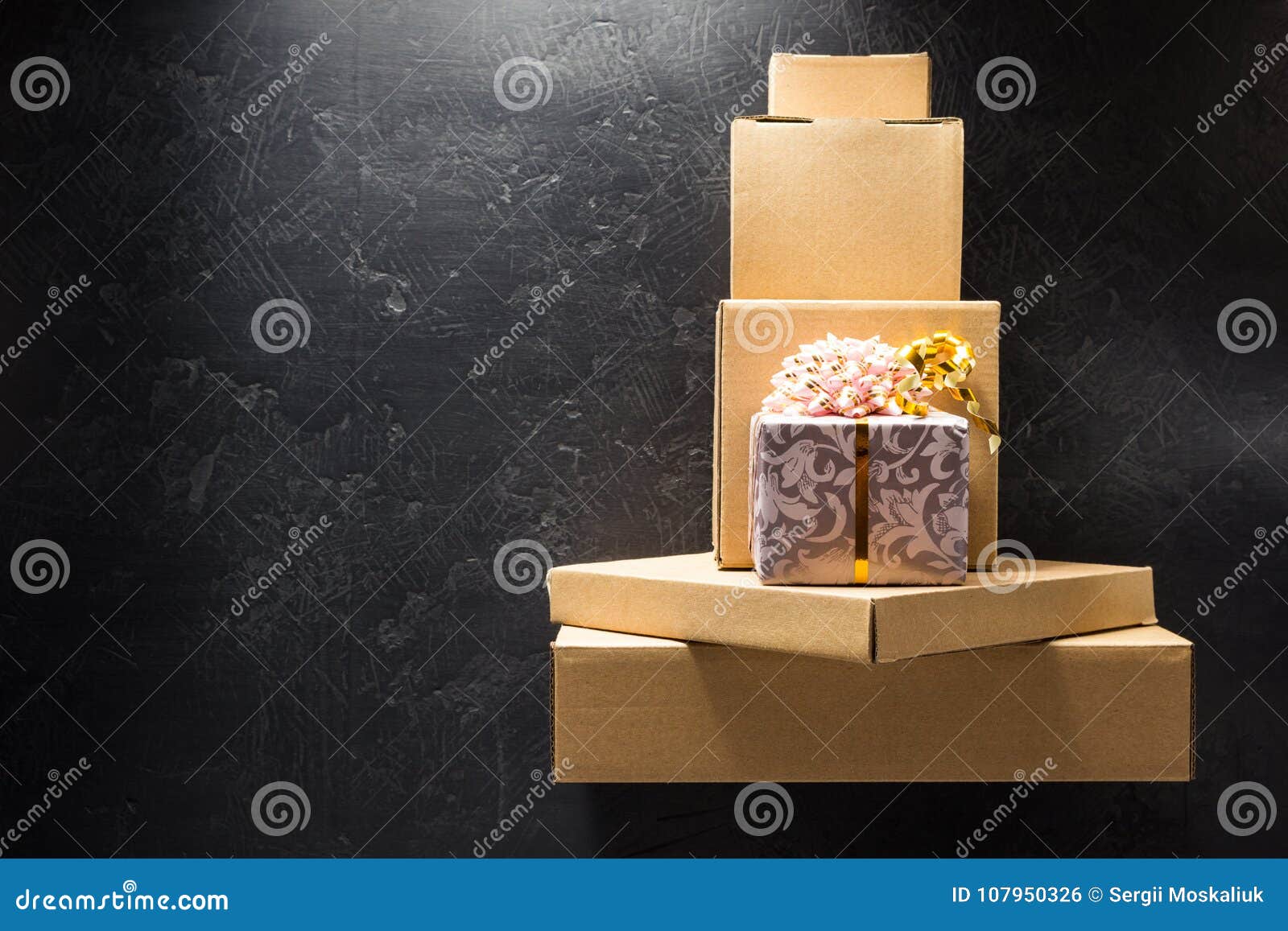 Cardboard Box on Black Background Stock Photo Image of education