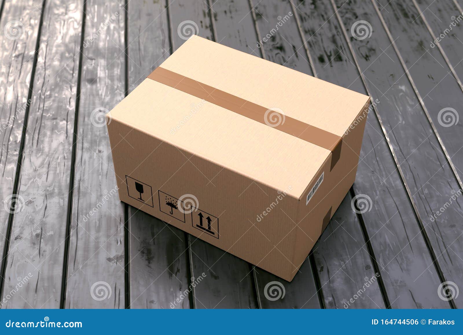 Cardboard Box On Black Wooden Porch Floor Stock Photo Image Of