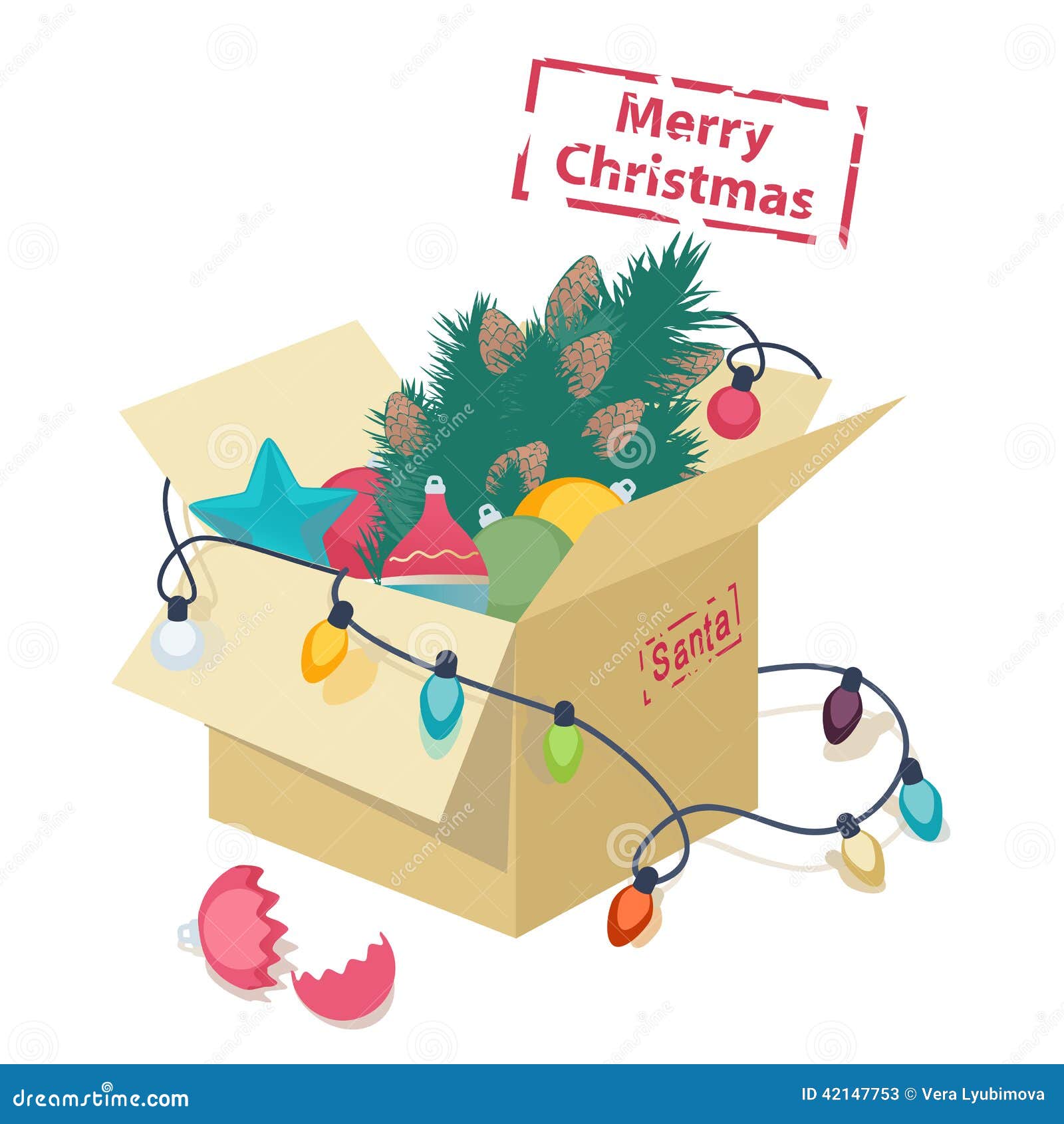 Cardboard Box with Christmas Decorations Stock Vector Illustration of decorations, toys 42147753