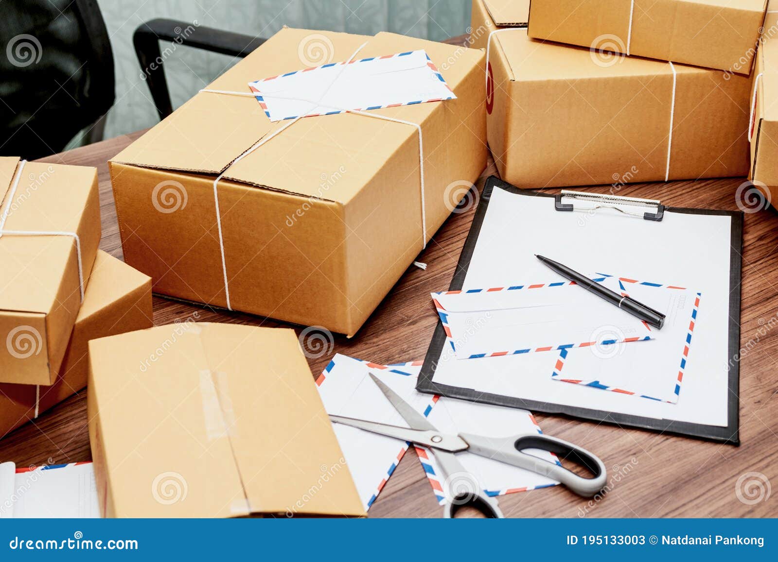 Cardboard Box for Delivery on Wooden Table Stock Image Image of