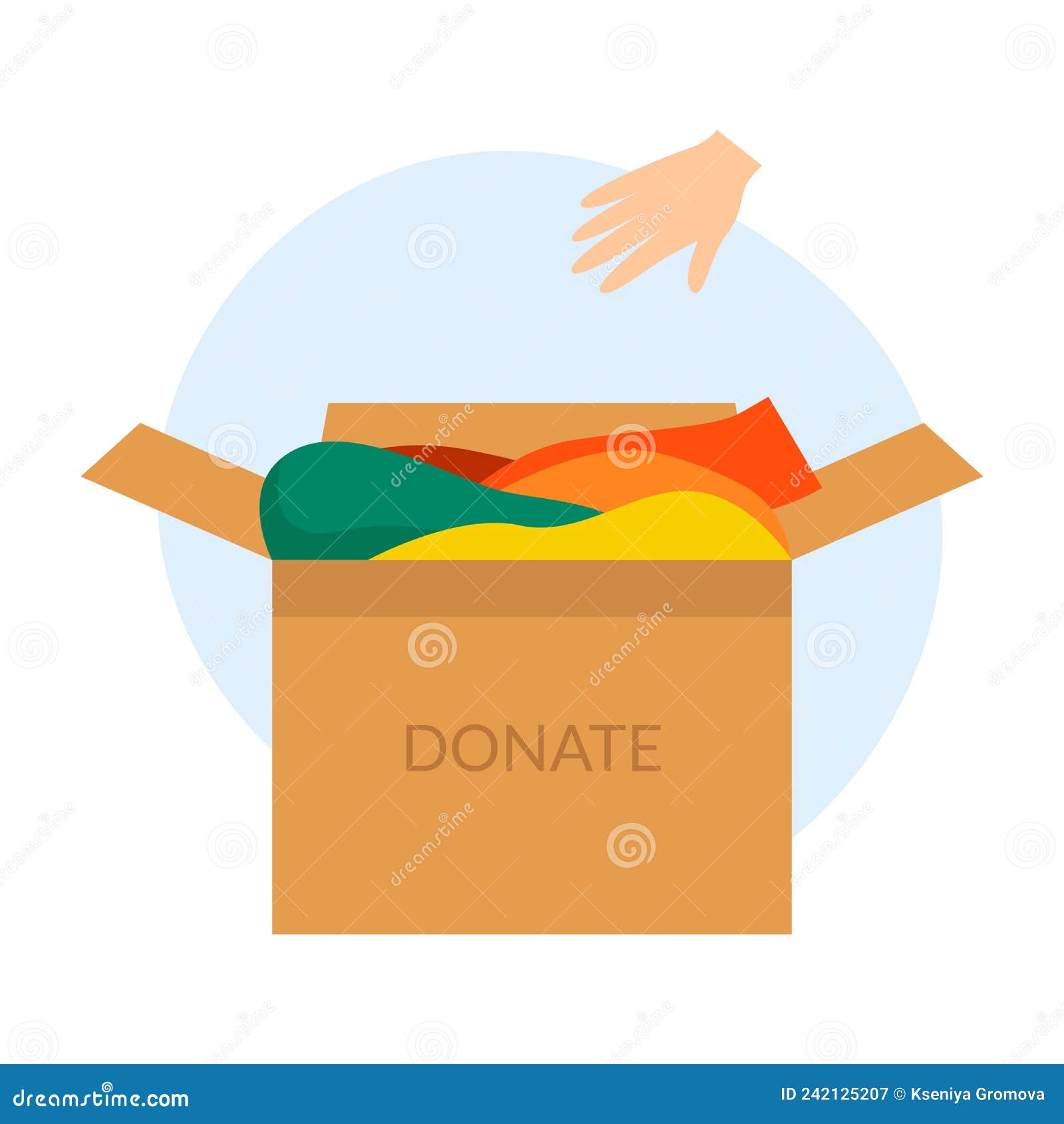 Cardboard Box with Old Clothes for Recycling and Donating. the Hand Throws  the Clothes into the Box Stock Vector - Illustration of friendly, material:  242125207