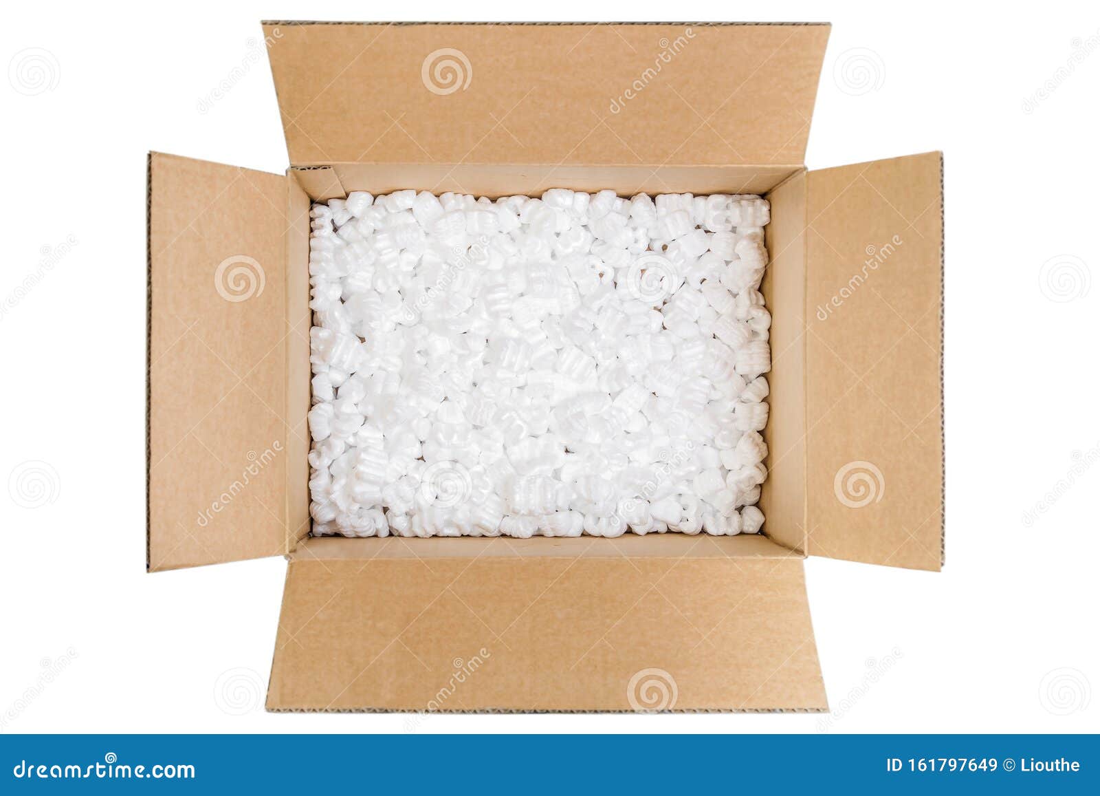 Cardboard Box with Packing Foam Pellets Stock Image Image of view