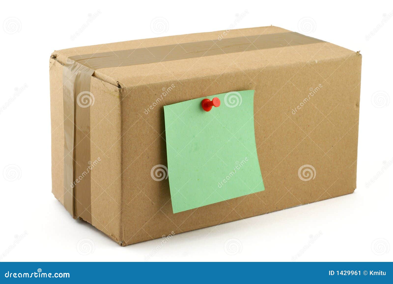 cardboard box with pinned note