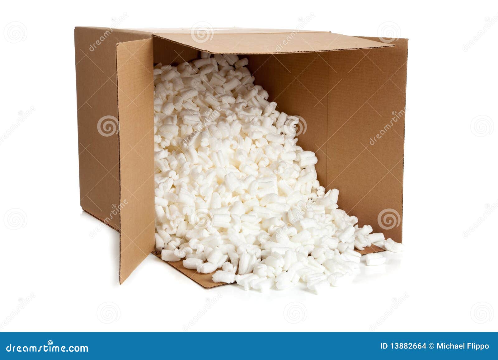 cardboard box with styrofoam on white