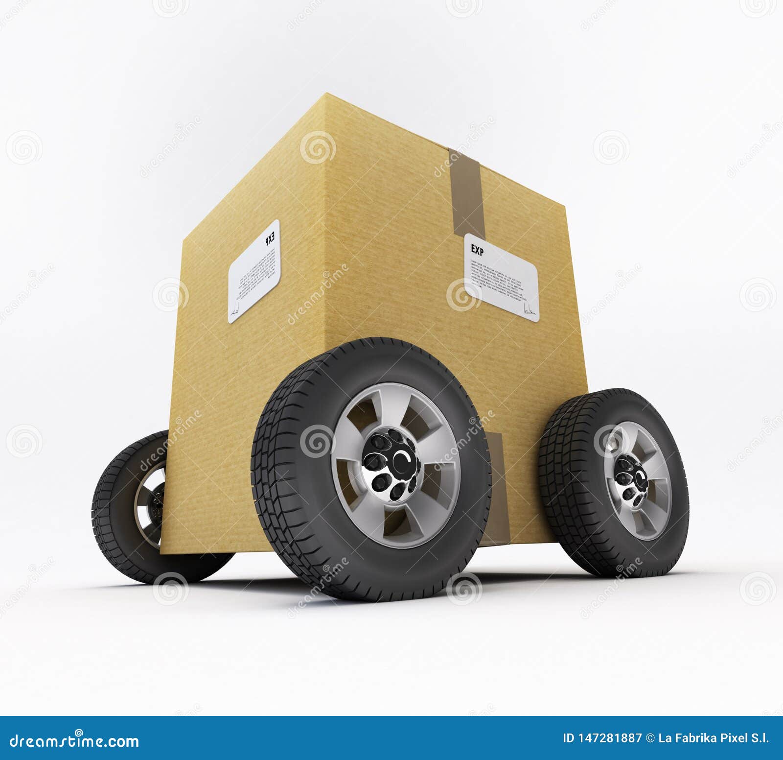 Cardboard box on wheels stock illustration. Illustration of fast