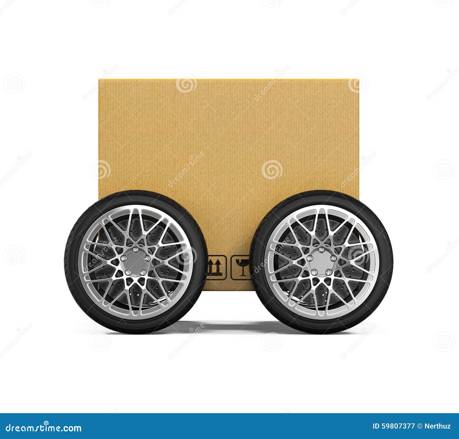 Cardboard Box on Wheels stock illustration. Illustration of render