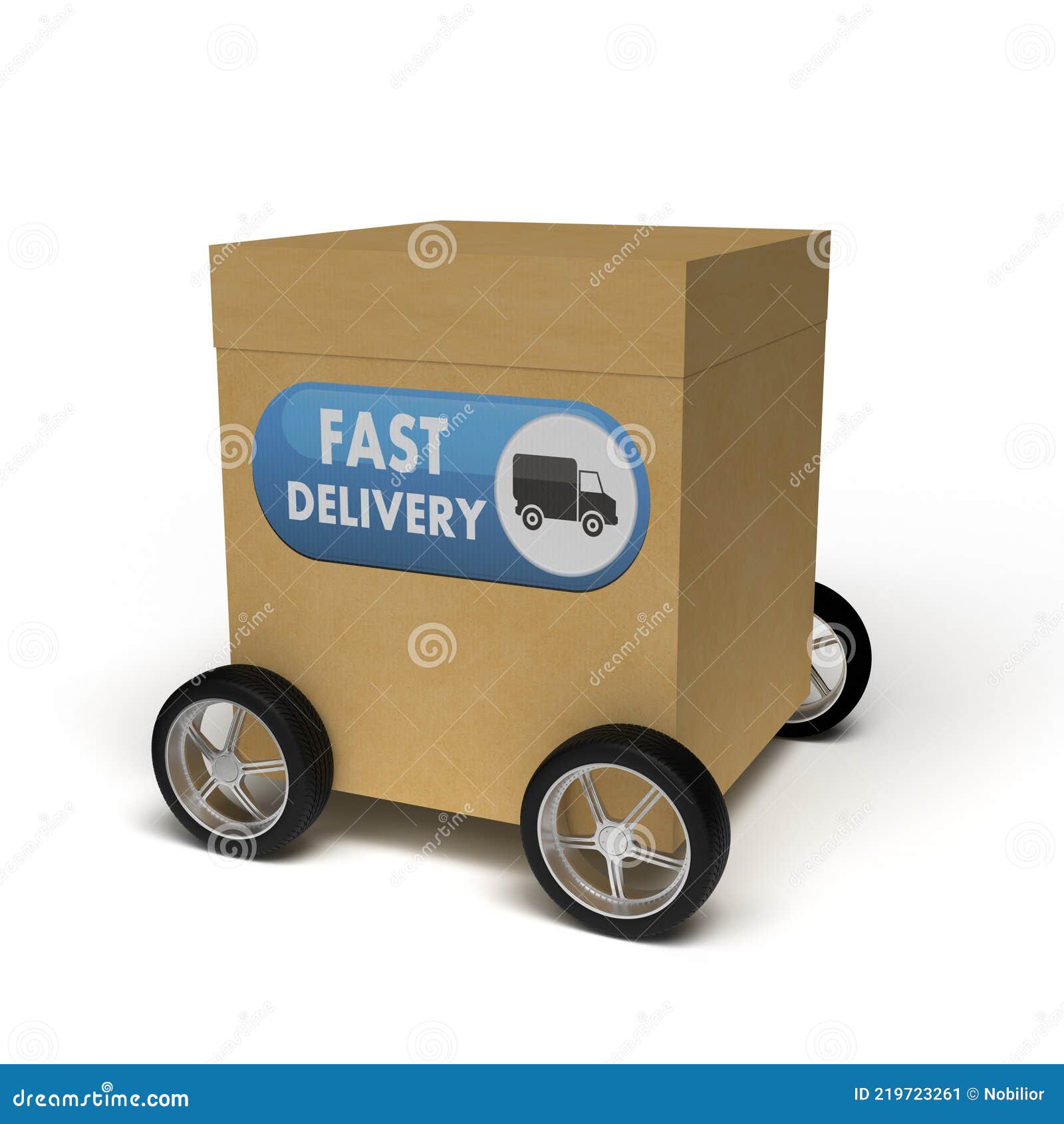 Cardboard Box on Wheels Isolated on White Stock Illustration