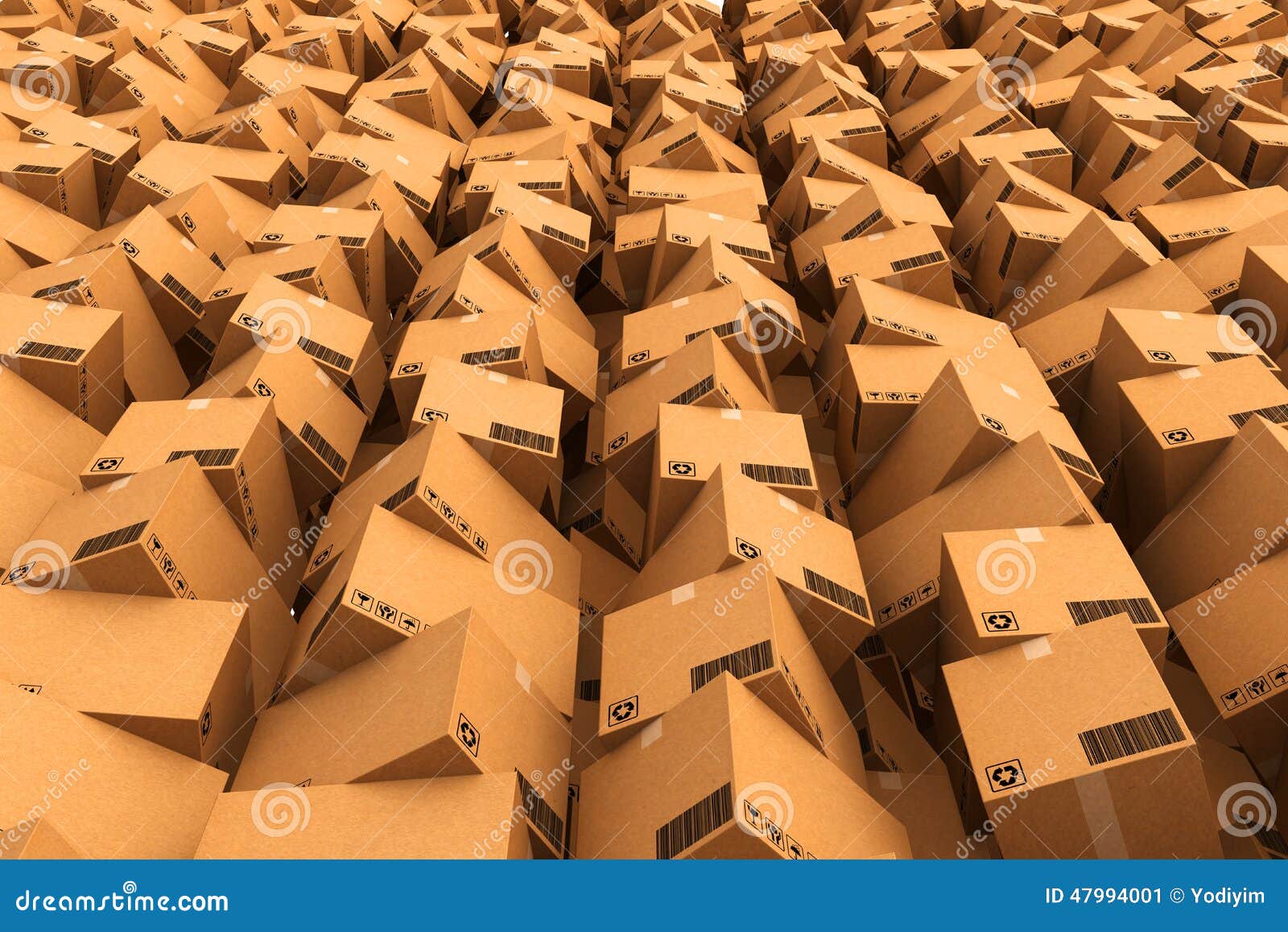 Cardboard Boxes On Pallets In A Warehouse Near The Concrete Wall Stock