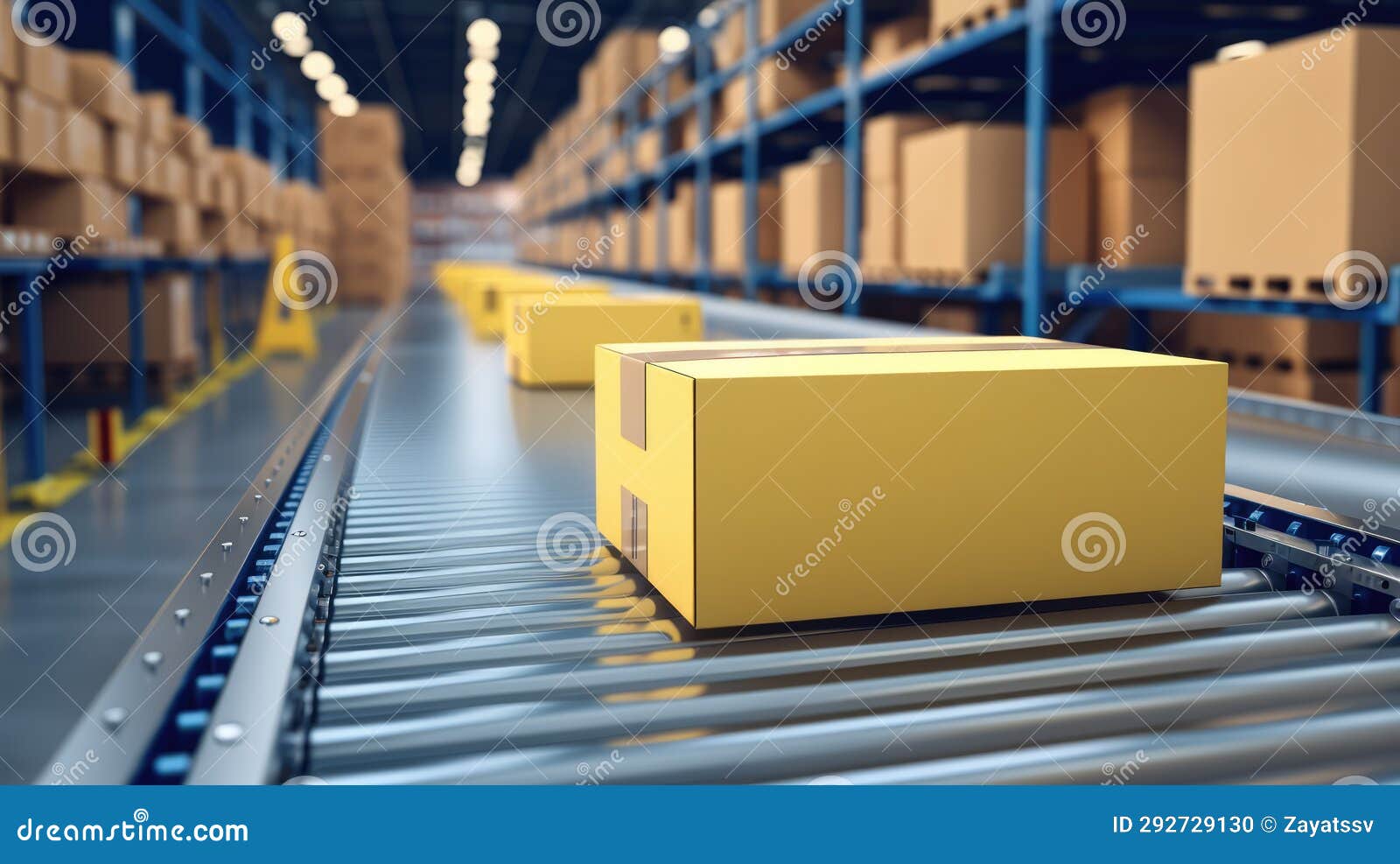 Cardboard Boxes on Conveyor Rollers Ready To Be Shipped by Courier for