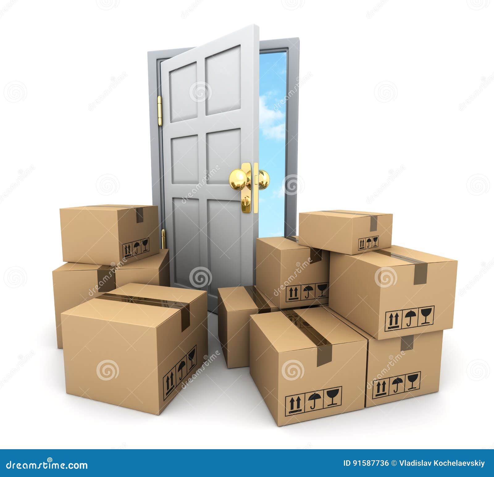 Cardboard boxes and door stock illustration. Illustration of live