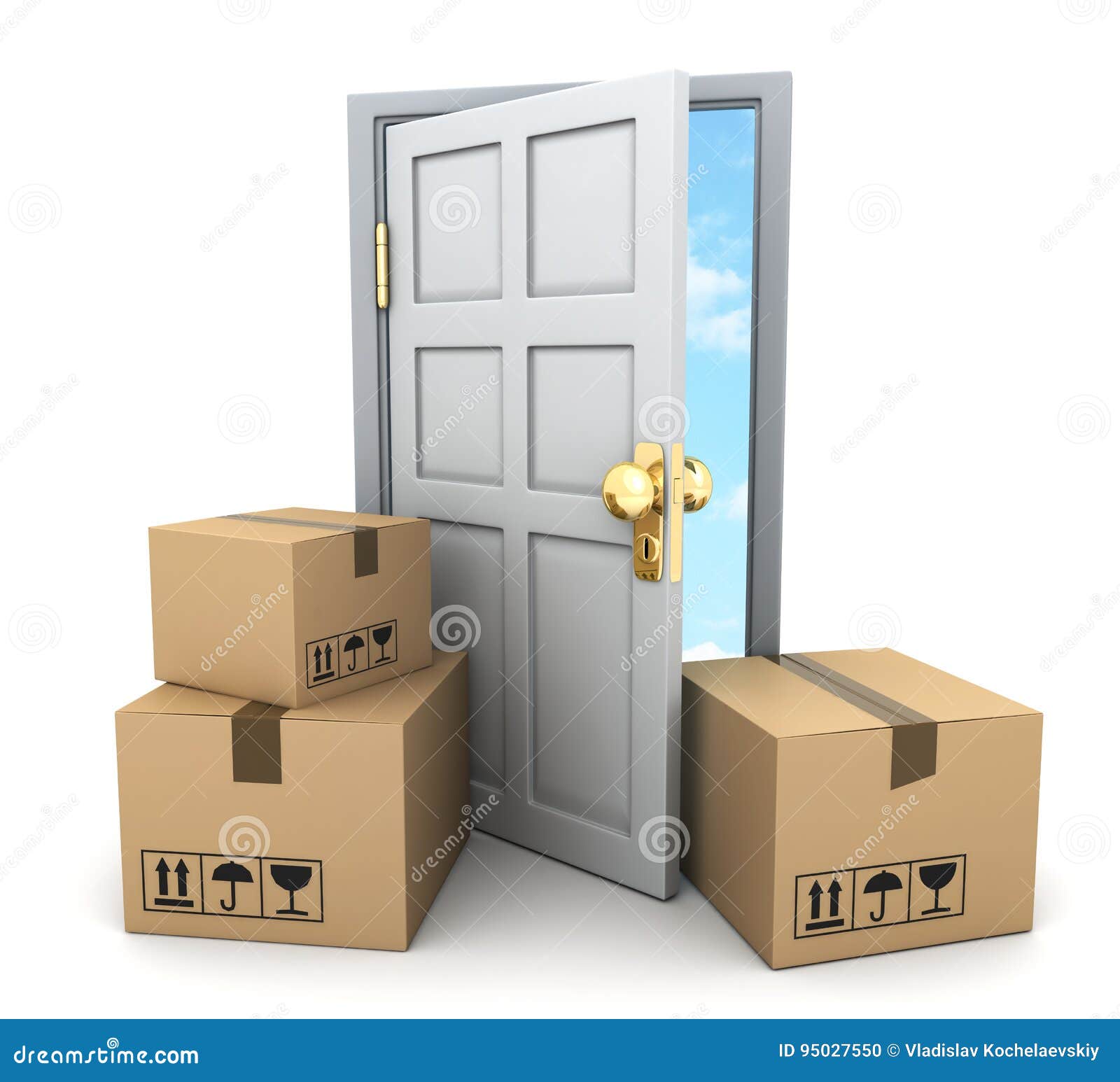 Cardboard boxes and door stock illustration. Illustration of outdoor