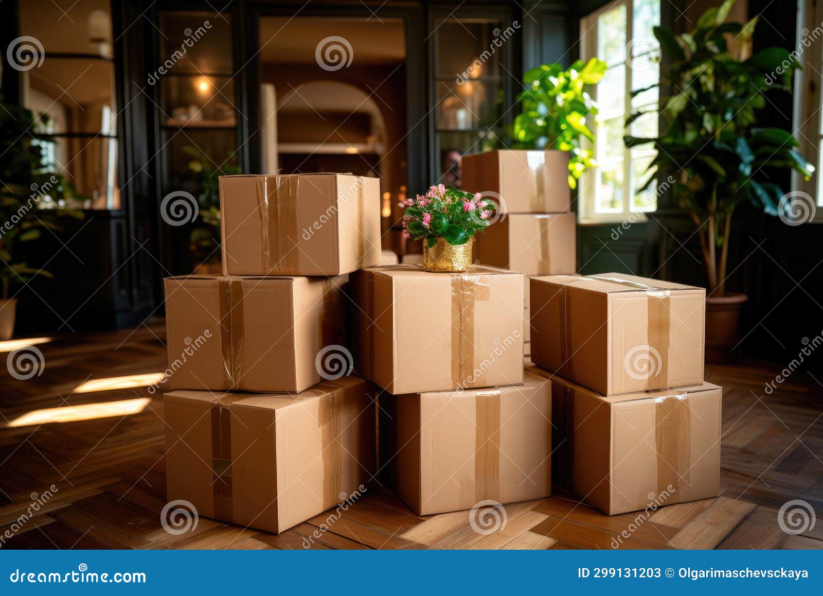 Cardboard Boxes in the House. Moving Day Stock Illustration