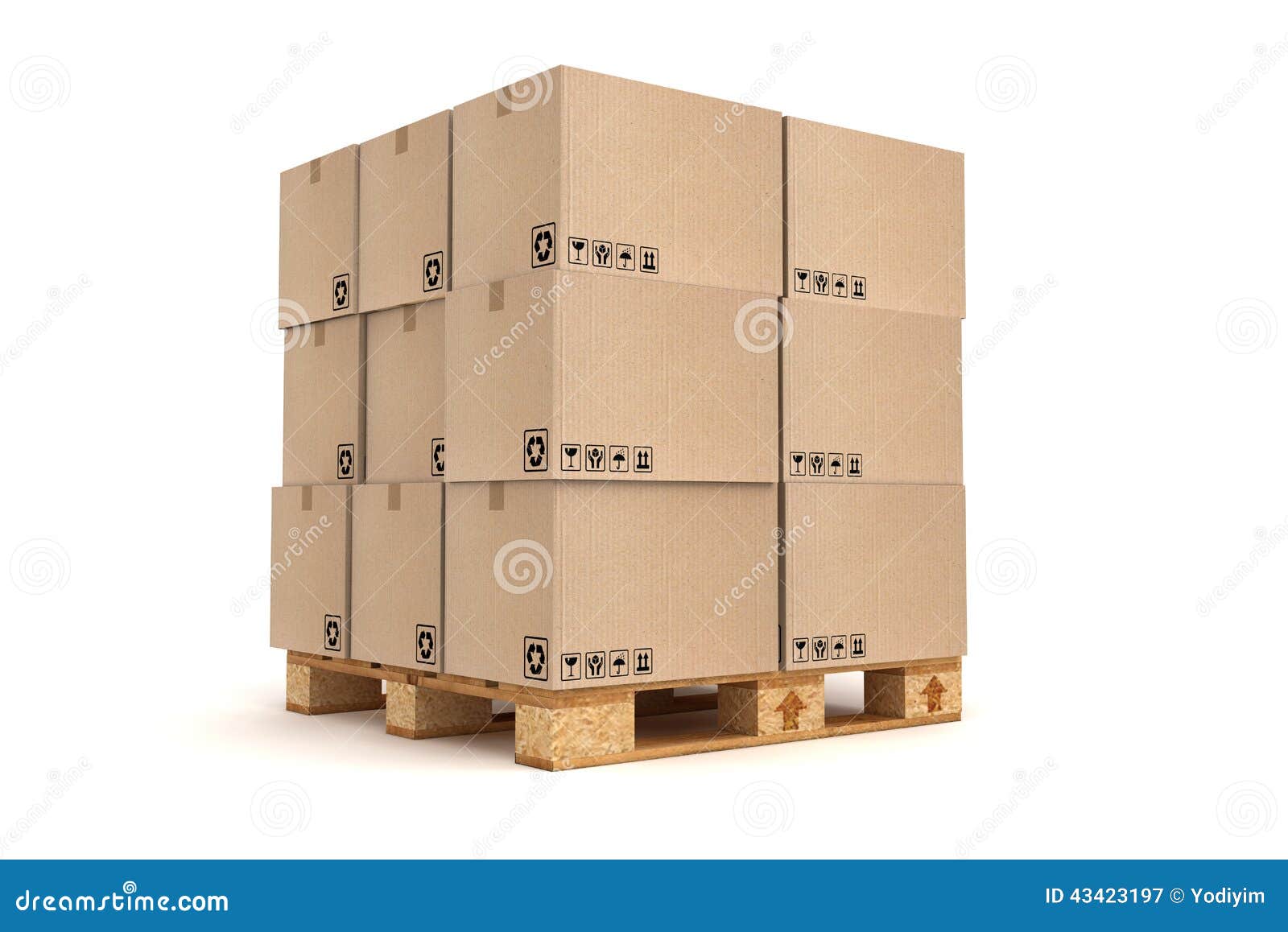 cardboard boxes on pallet.