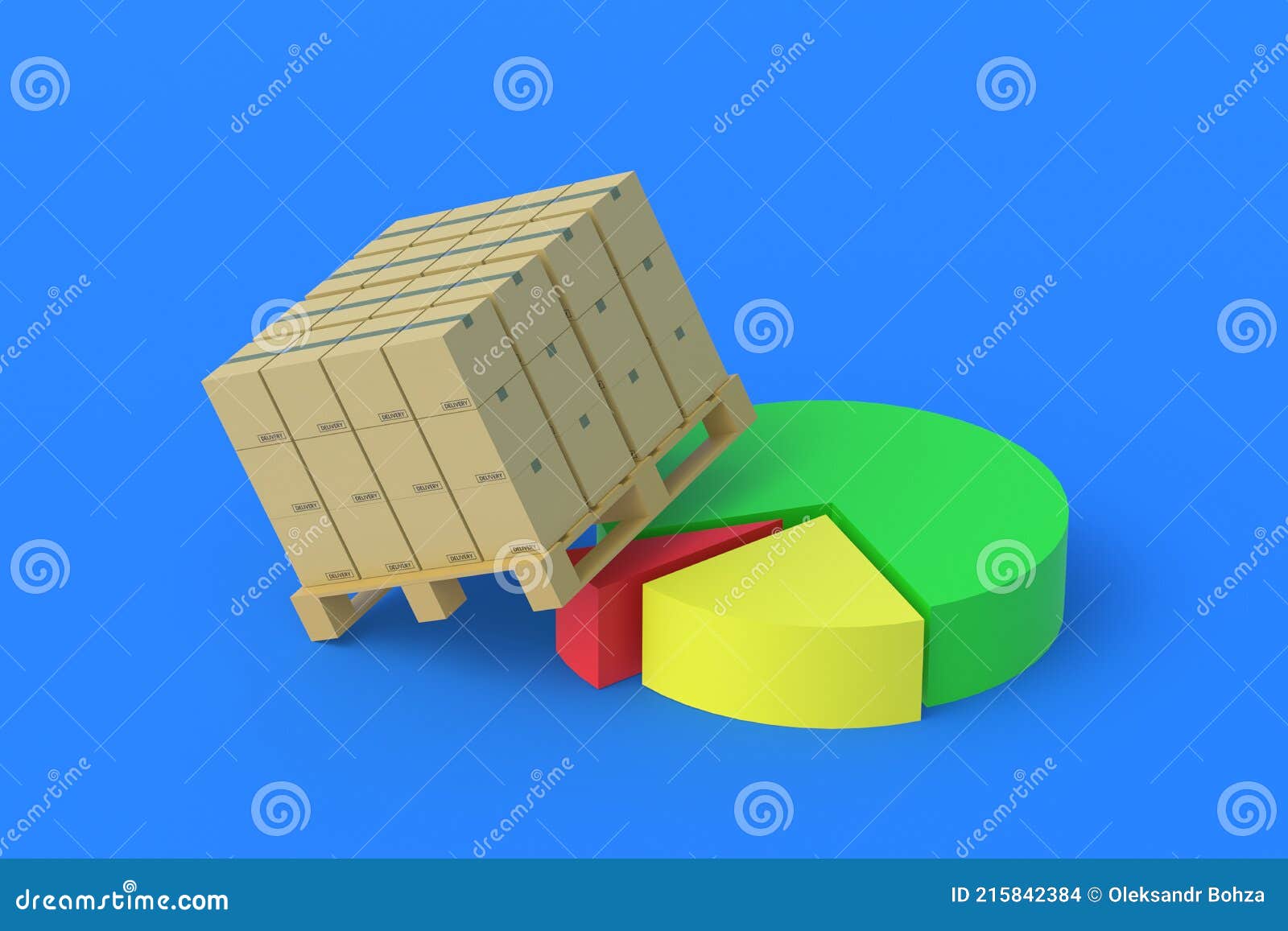 Cardboard Boxes On Pallet Near Pie Chart Stock Photo - Image of