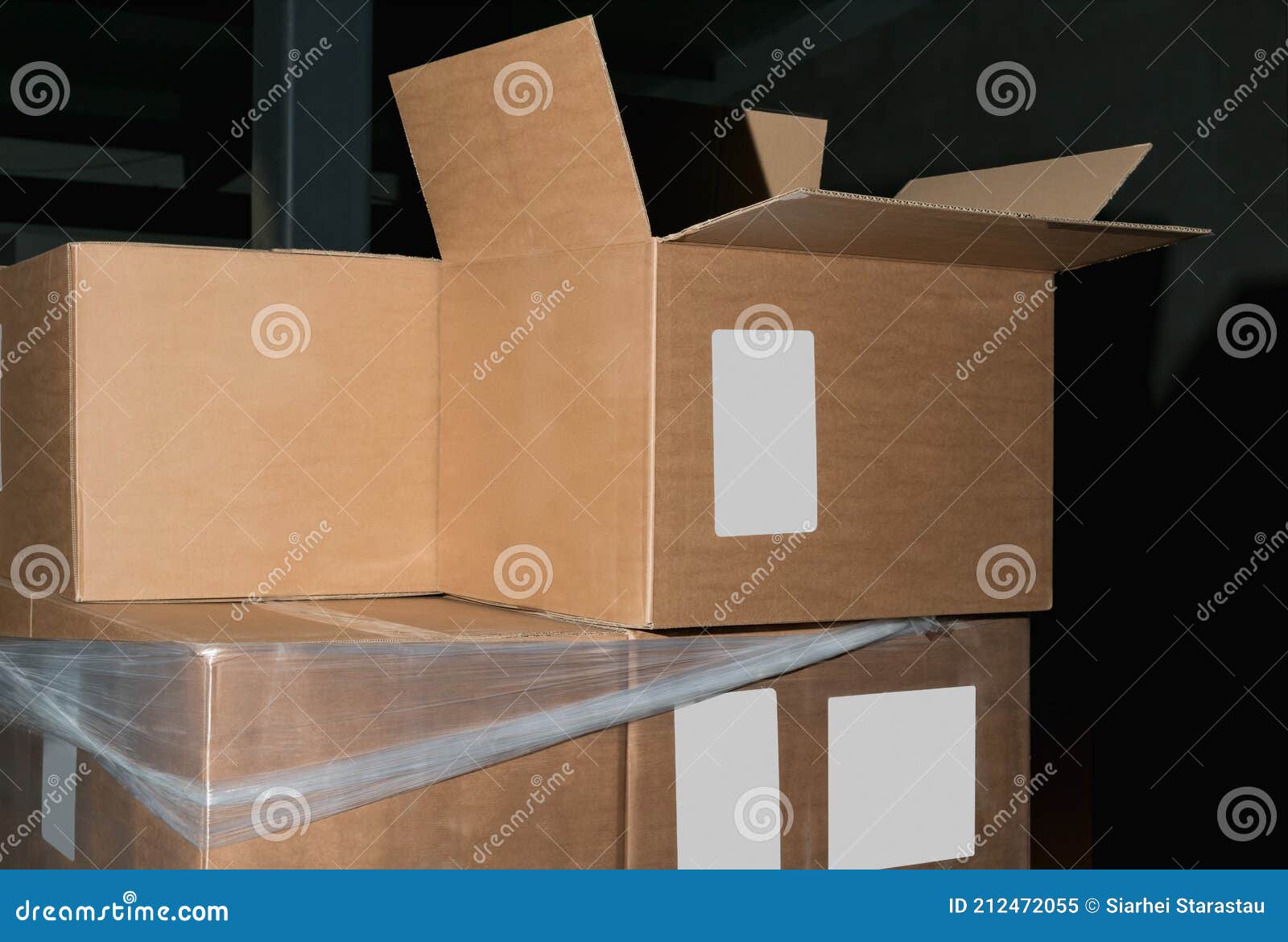 Cardboard Boxes for Products in a Large Warehouse Stock Image Image