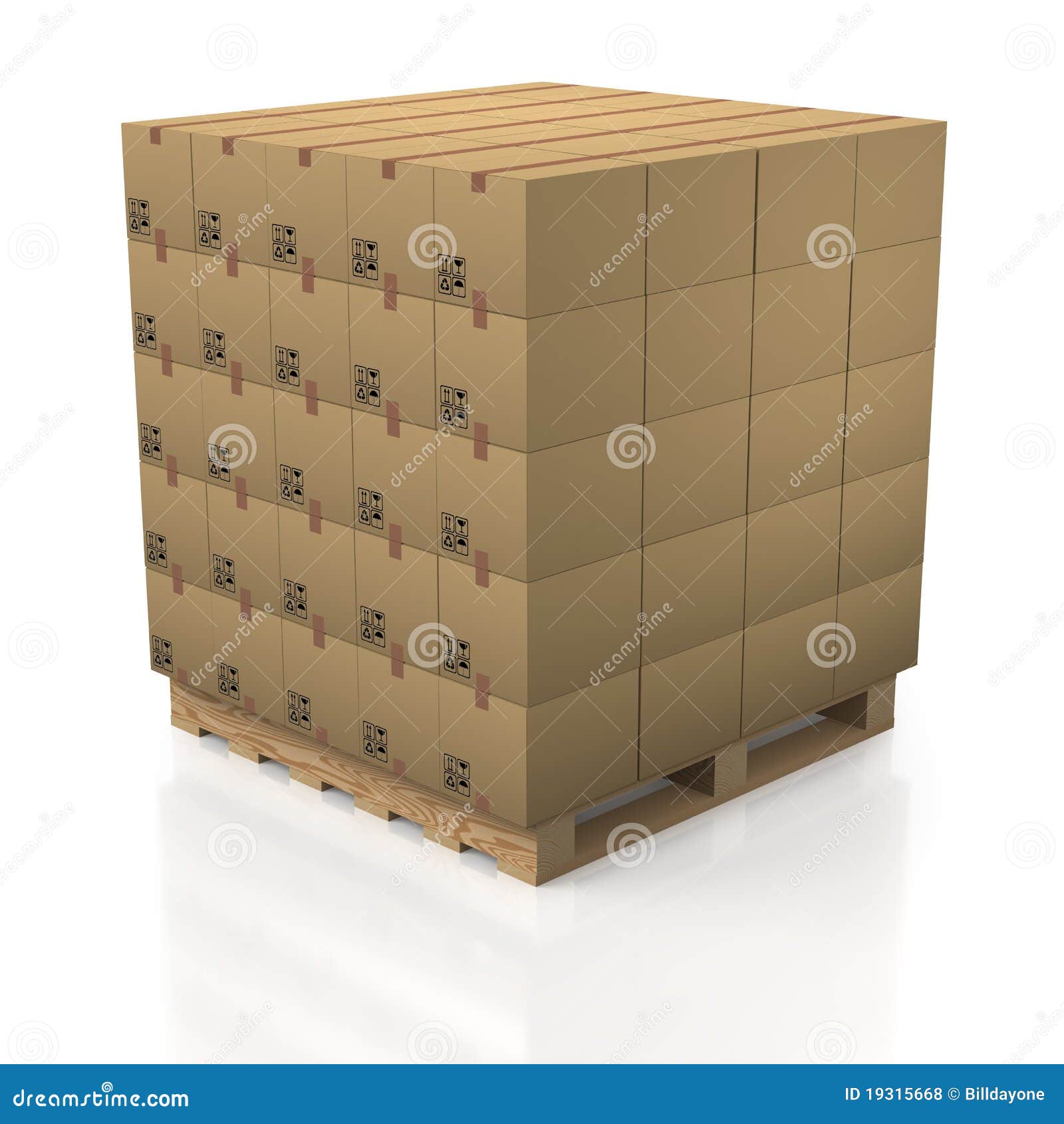 cardboard boxes in tidy stack with wooden palette