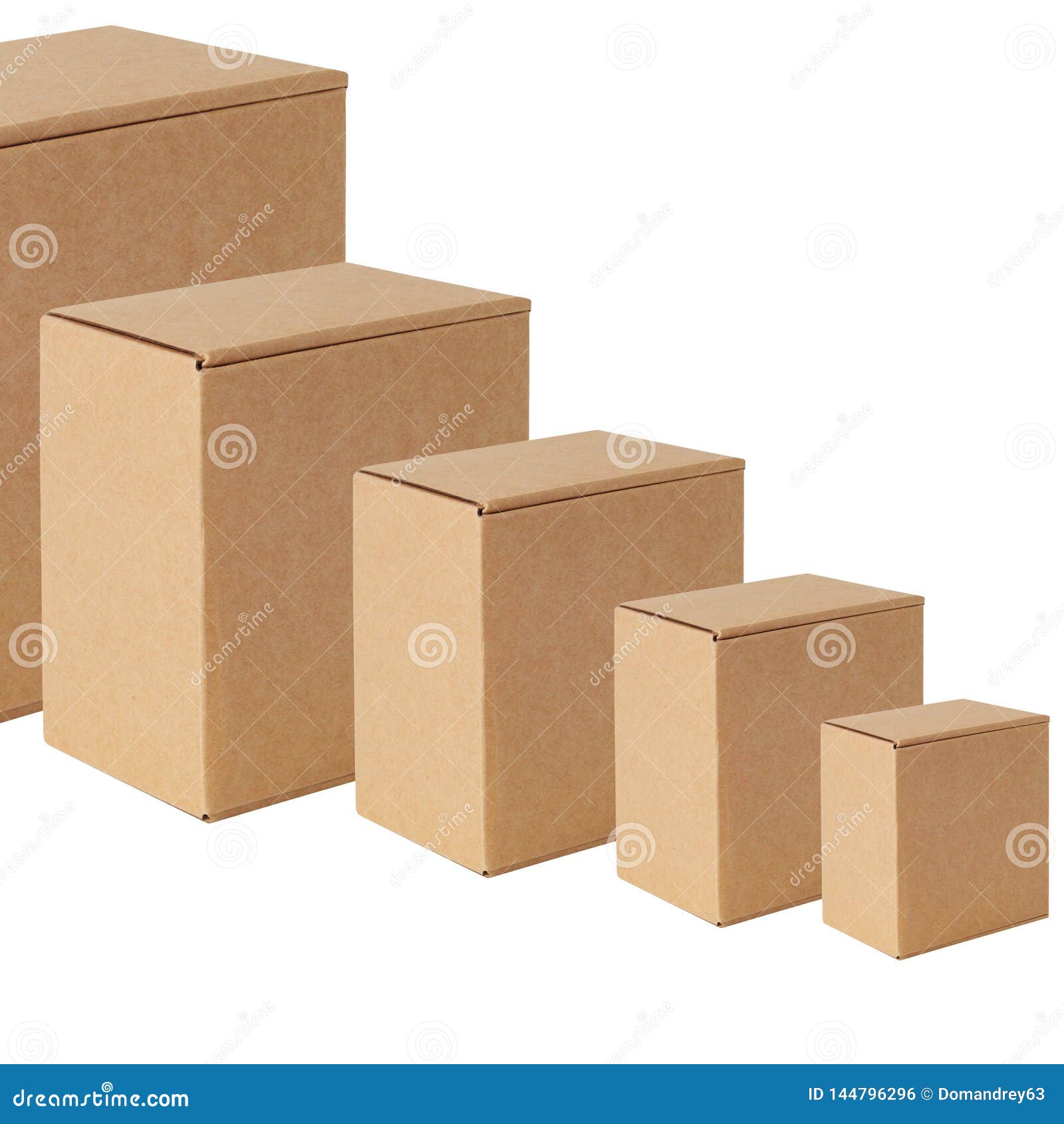Cardboard Boxes of Various Sizes are Arranged in a Row Diagonally