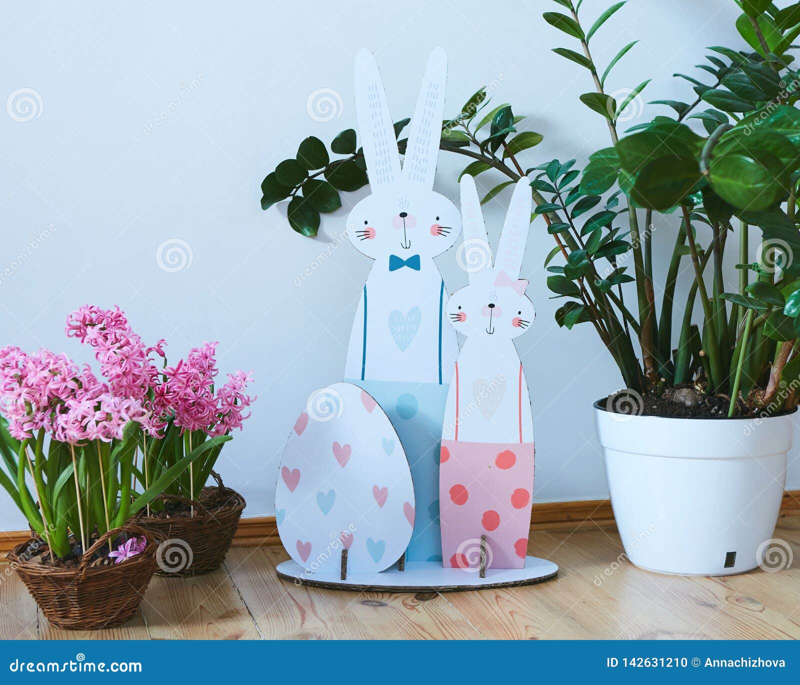 Cardboard Easter Bunnies. Easter Decor for Party Stock Photo Image of