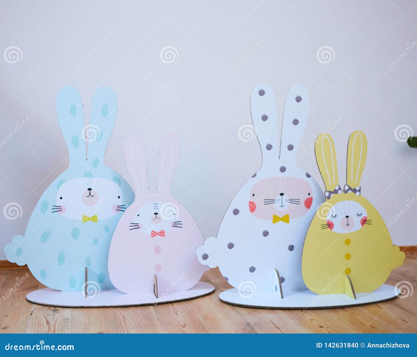 Cardboard Easter Bunnies. Easter Decor for Party Stock Photo Image of