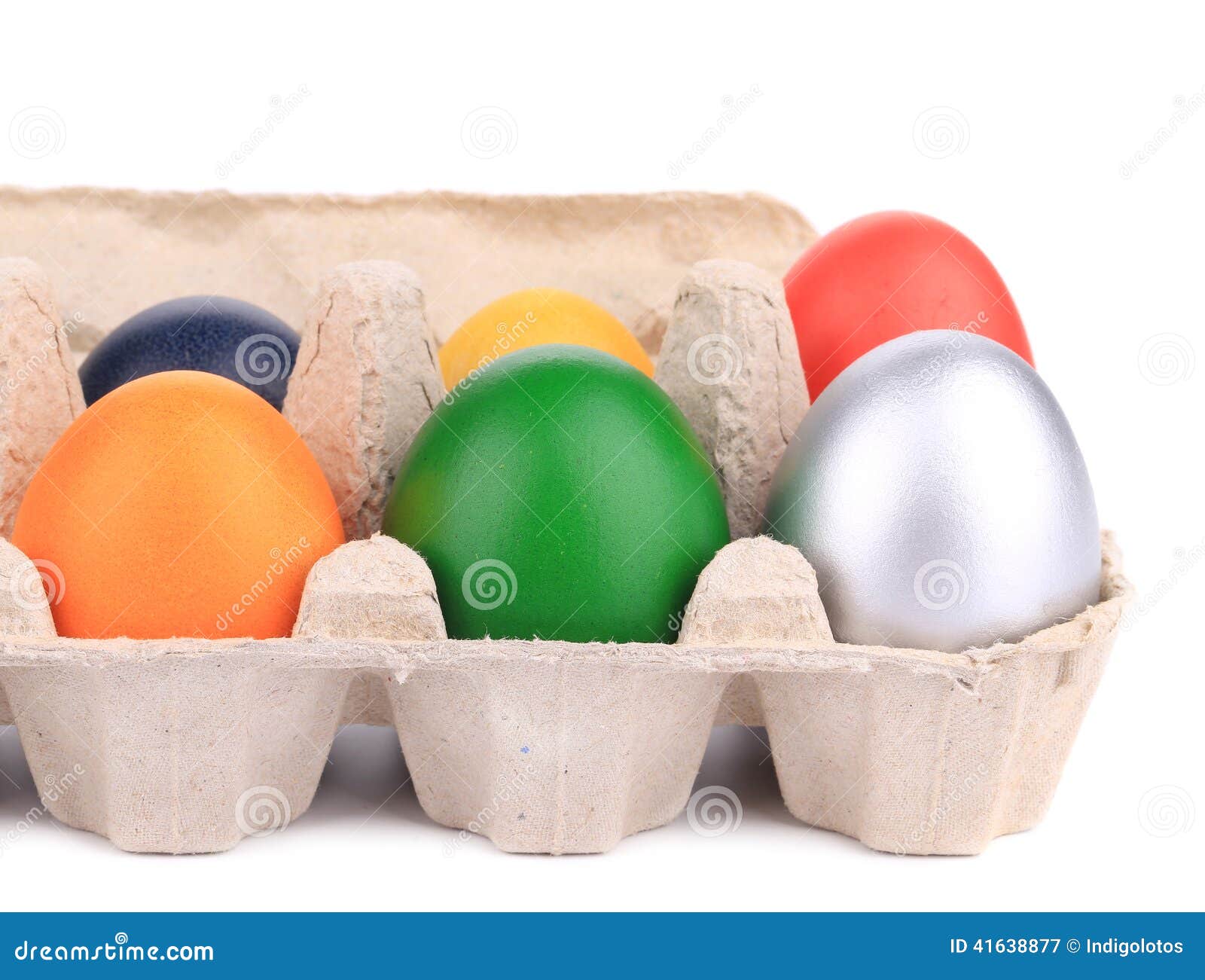 Cardboard Egg Box with Easter Colored Eggs. Stock Image Image of