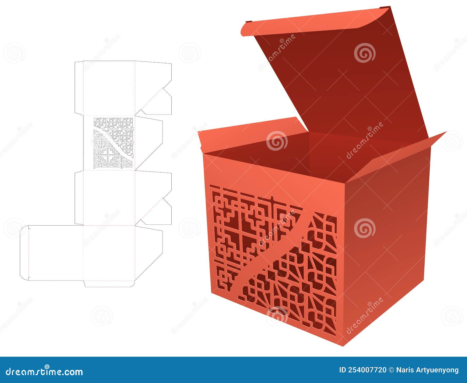 Cardboard Flap Box with 2 Stenciled Patterns Die Cut Template and 3D