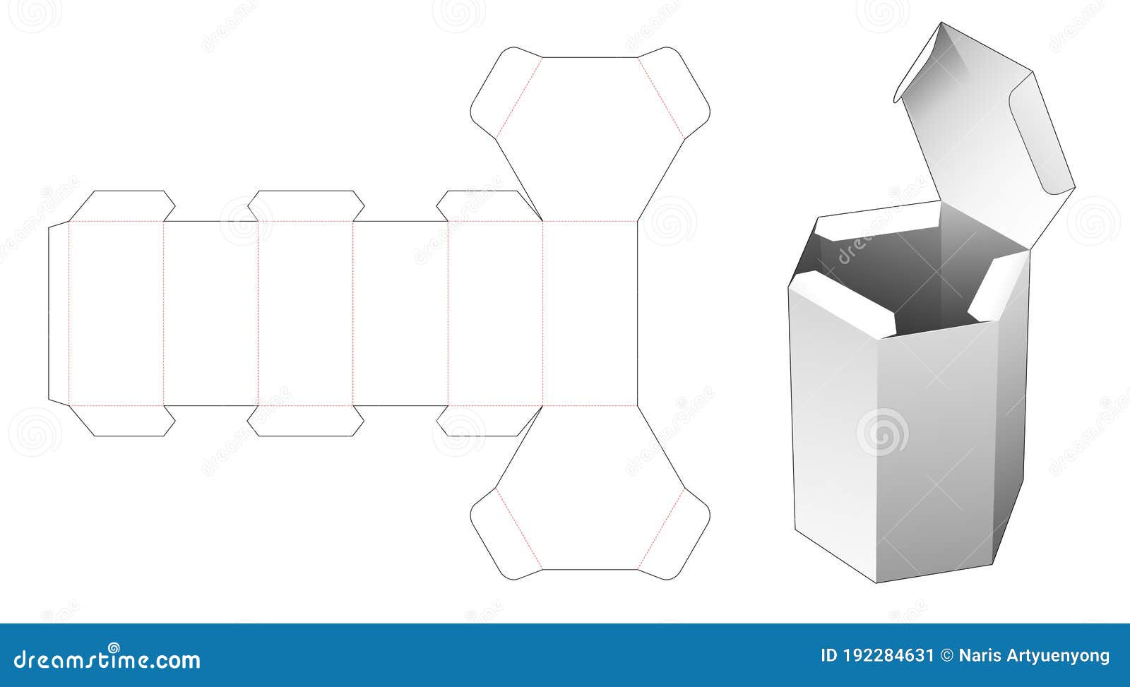 Cardboard Flip Top Hexagonal Packaging Die Cut Template Stock Vector