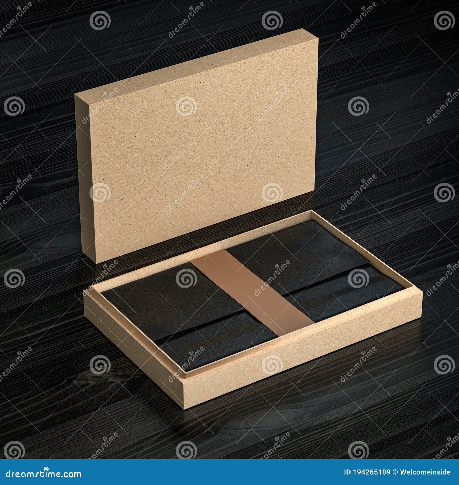 Download Cardboard Gift Present Box Mockup With Black Craft ...