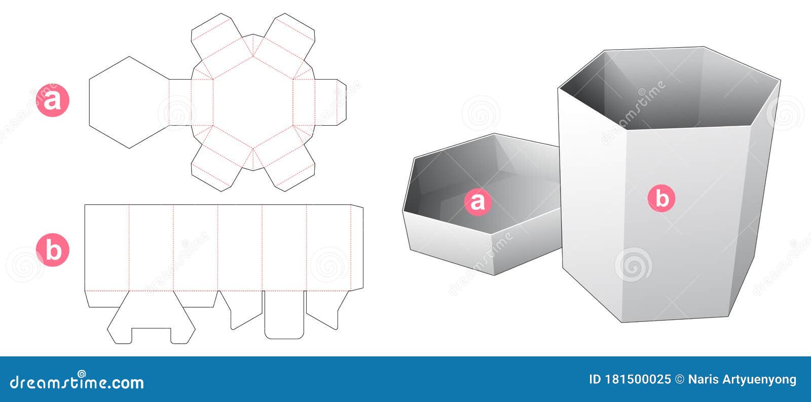 cardboard hexagonal box and lid die cut template