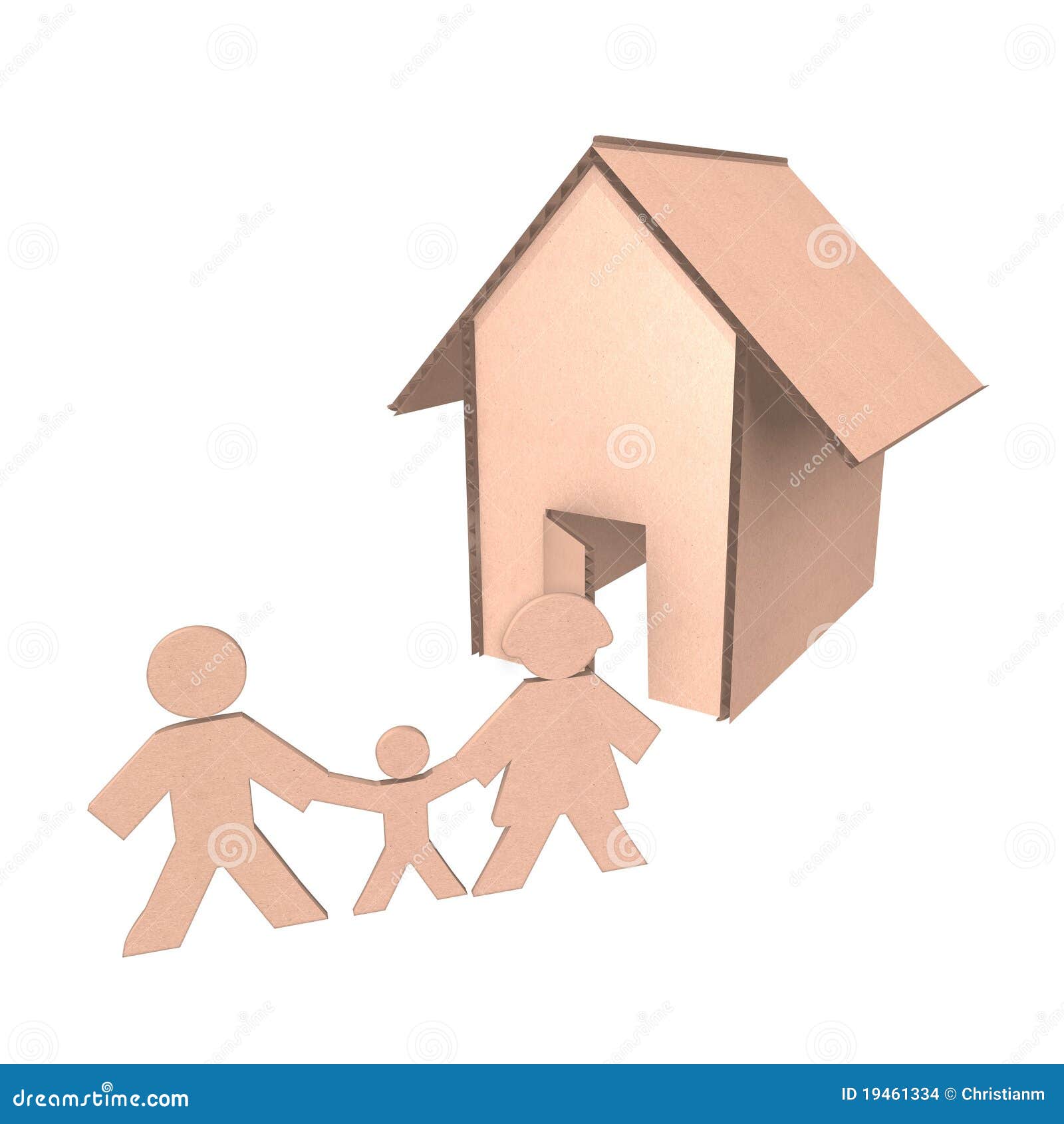 Cardboard Box House On Wheels Isolated Moving House Concept Royalty